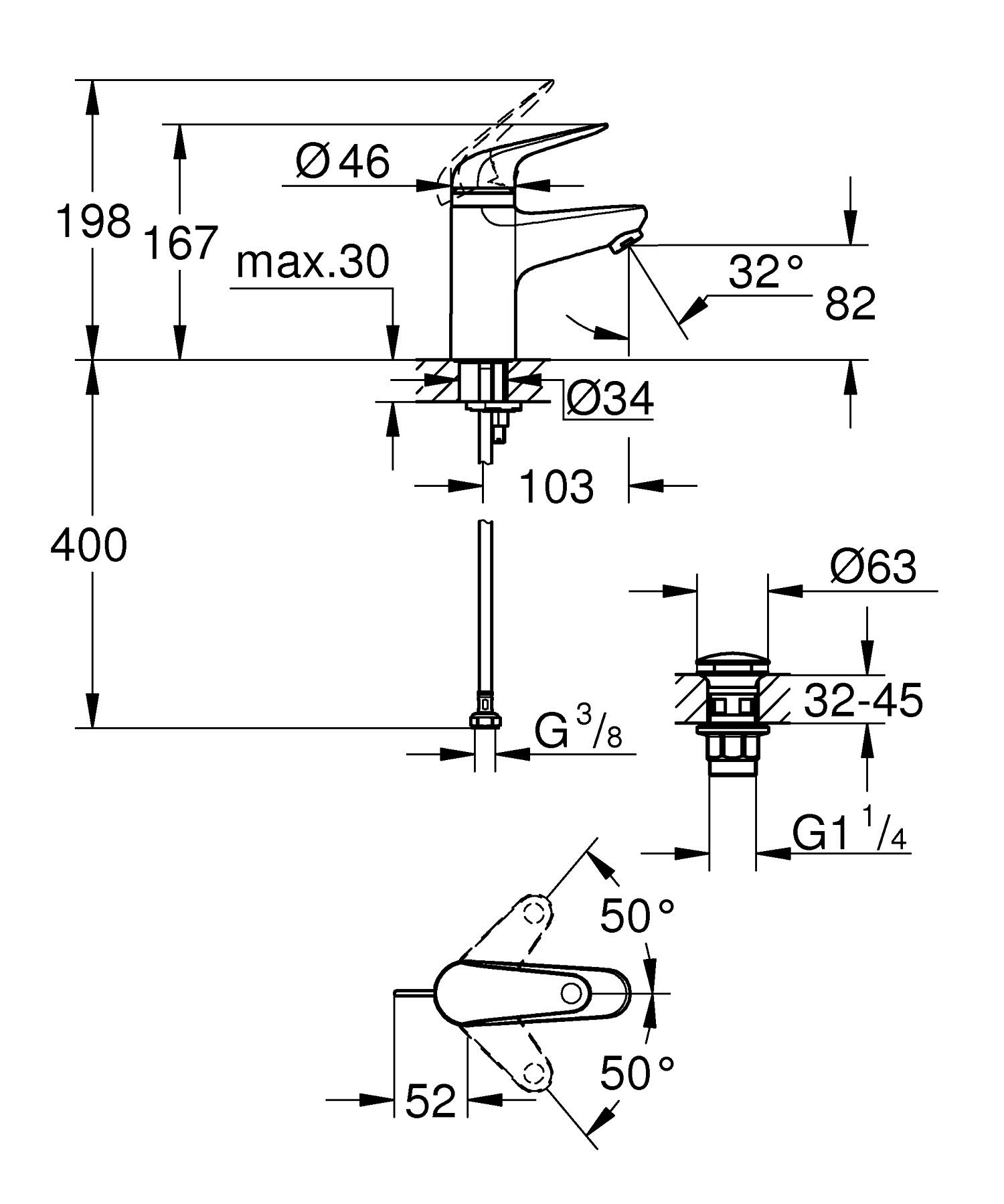 Baterie lavoar Grohe 24319001, Swift, tip comanda monocomanda, tip instalare pe lavoar, marime s, crom [26]