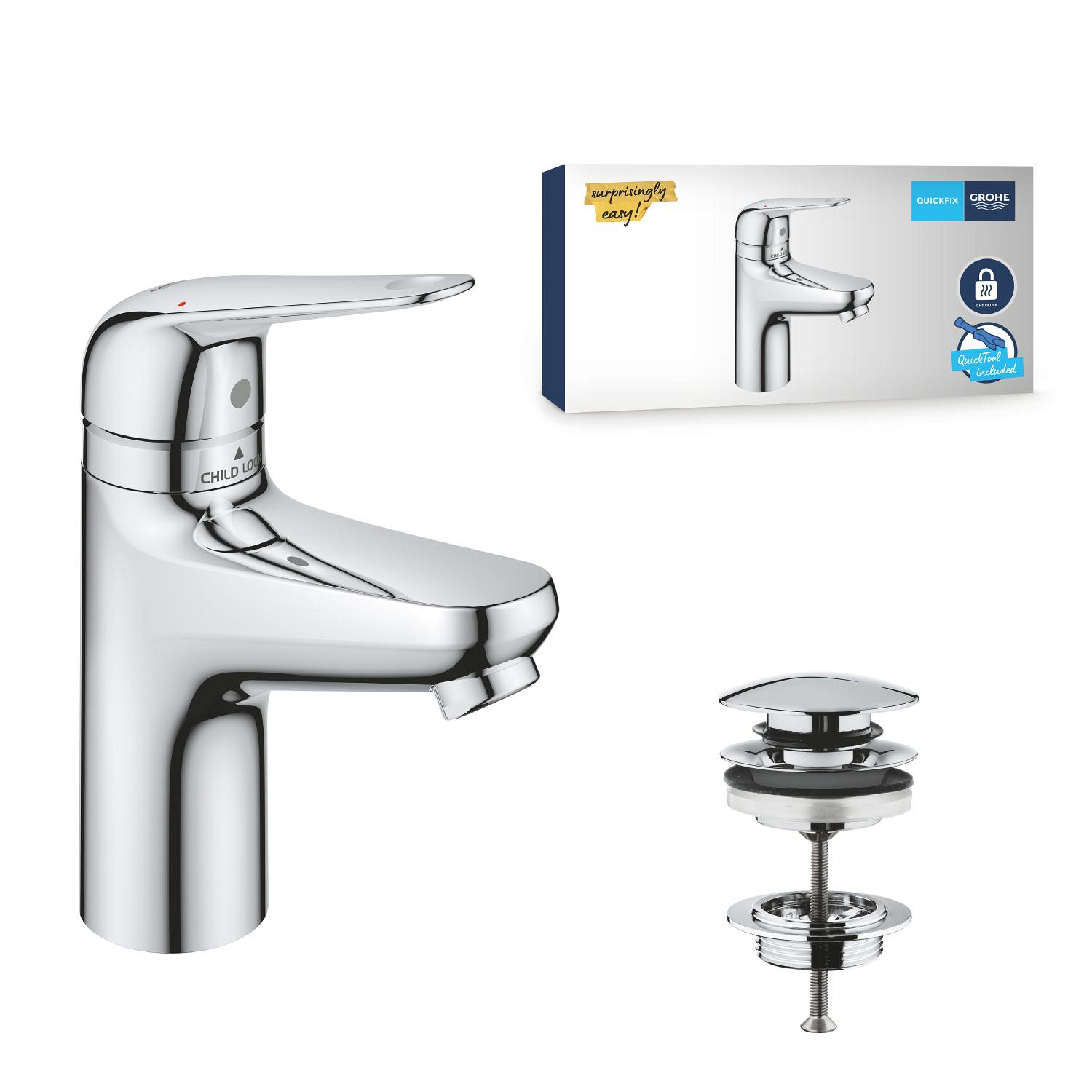 Baterie lavoar Grohe 24319001, Swift, tip comanda monocomanda, tip instalare pe lavoar, marime s, crom [6]