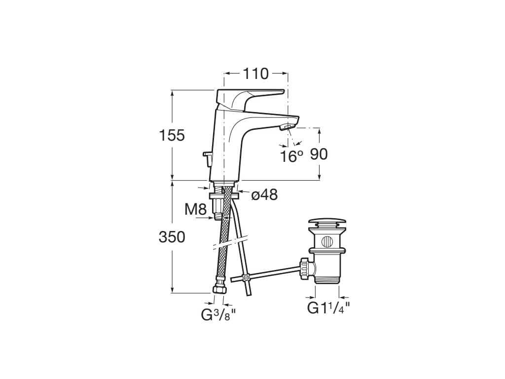 Baterie lavoar Roca A5A3090C00, Atlas, tip comanda monocomanda, marime s, tip instalare pe lavoar, crom [1]