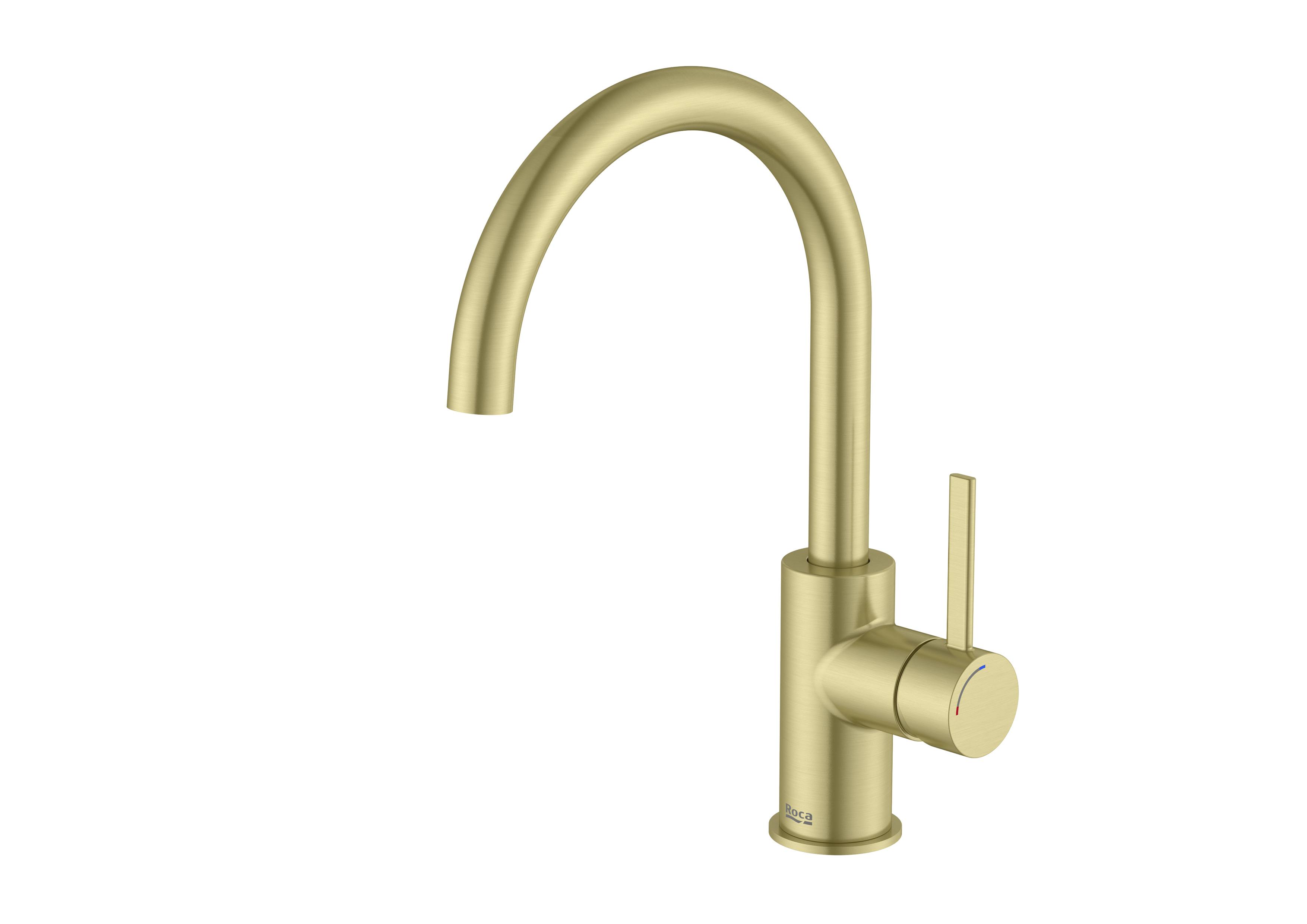Baterii sanitare - Baterie lavoar Roca A5A4A9EVA0, ONA, tip comanda monocomanda, marime l, tip instalare pe blat, pe lavoar, auriu