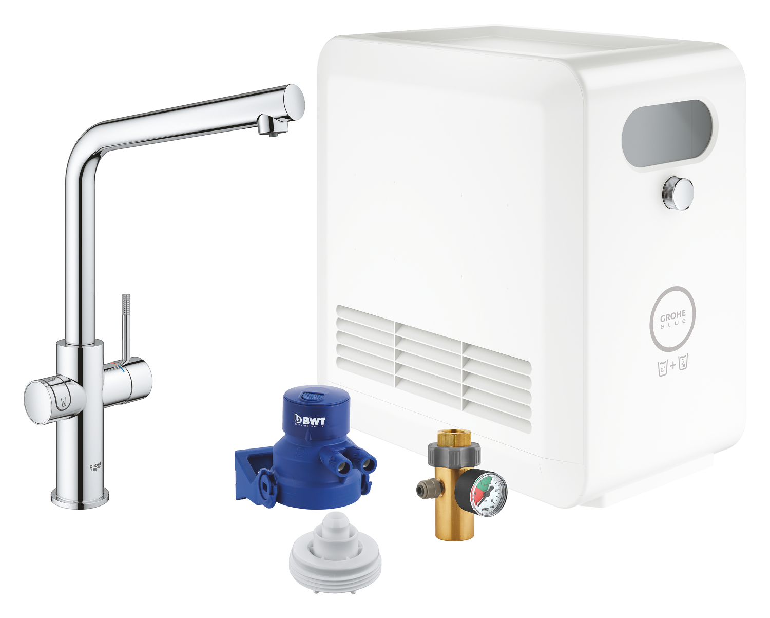 Baterii sanitare - Baterie cu filtrare, Baterie apa minerala Grohe 31347003, bucatarie Blue Professional, tip comanda dubla comanda, crom