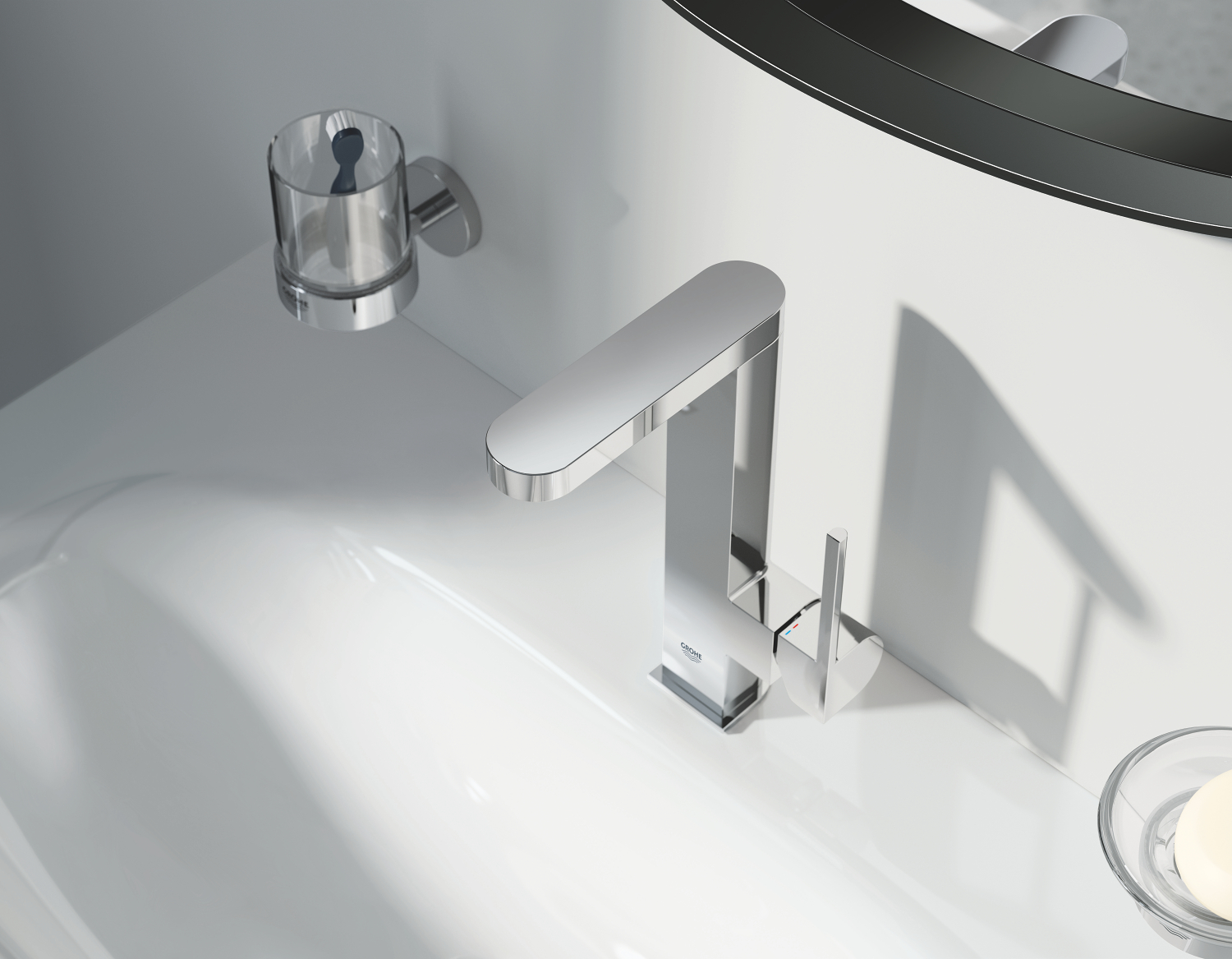 Baterie lavoar Grohe 23851003, Plus, tip comanda monocomanda, tip instalare pe lavoar, pe blat, crom [1]