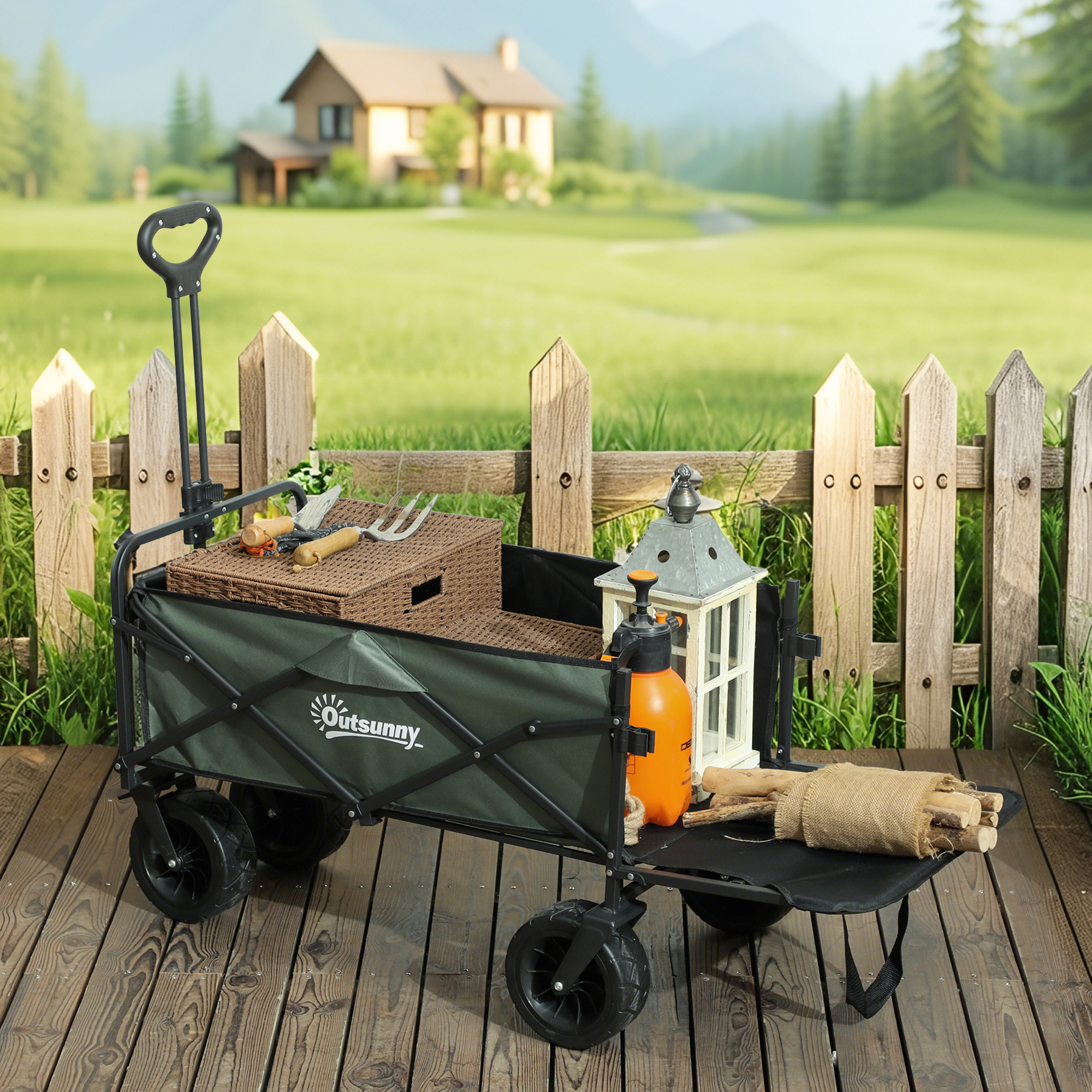  Carucior de Gradina 95L Pliabil cu Panou Rabatabil, din Otel si Poliester, 125x48x78-102 cm, Verde [1]