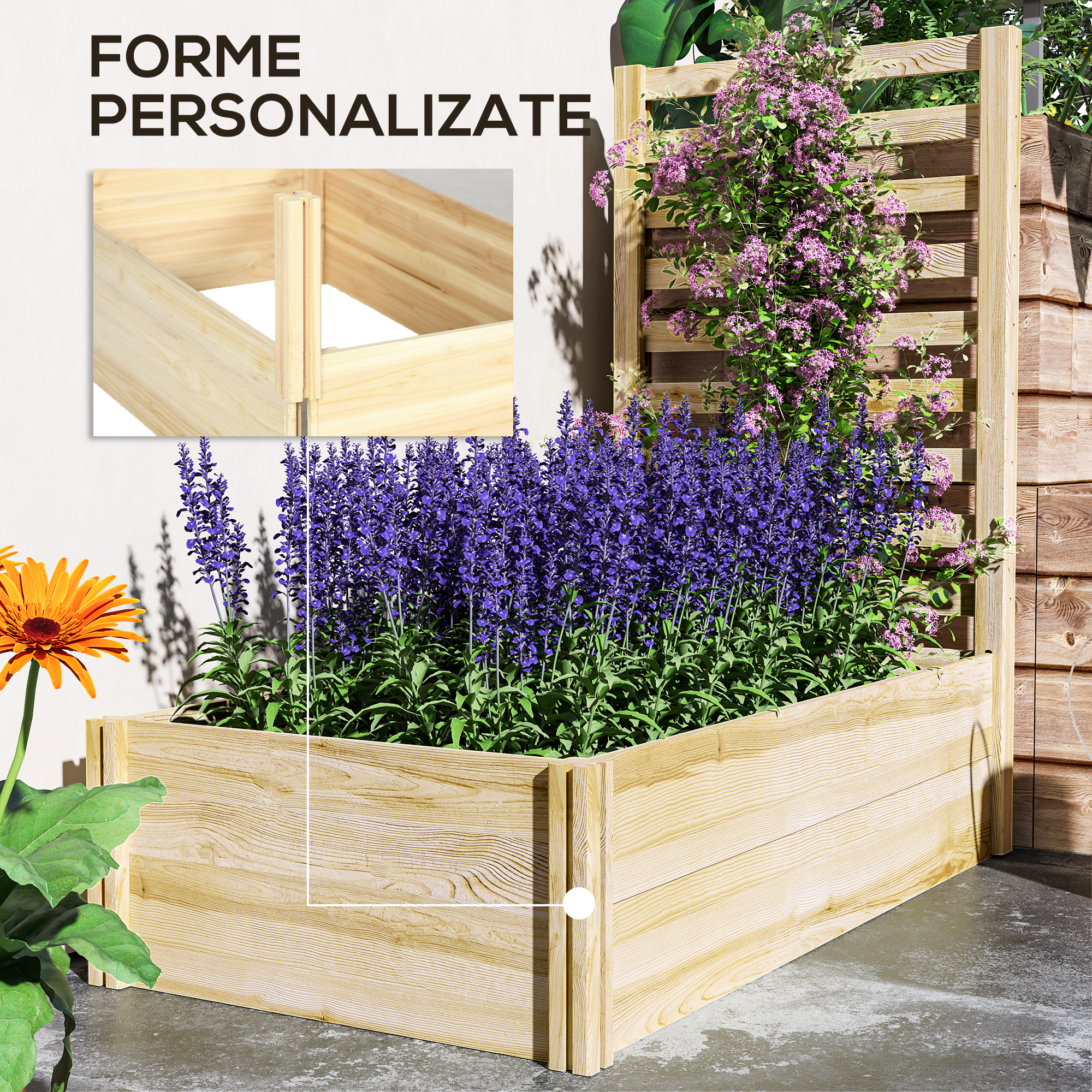  Strat pentru Gradina inaltat cu Fund Deschis, 115x60x110 cm, Lemn Natural [6]