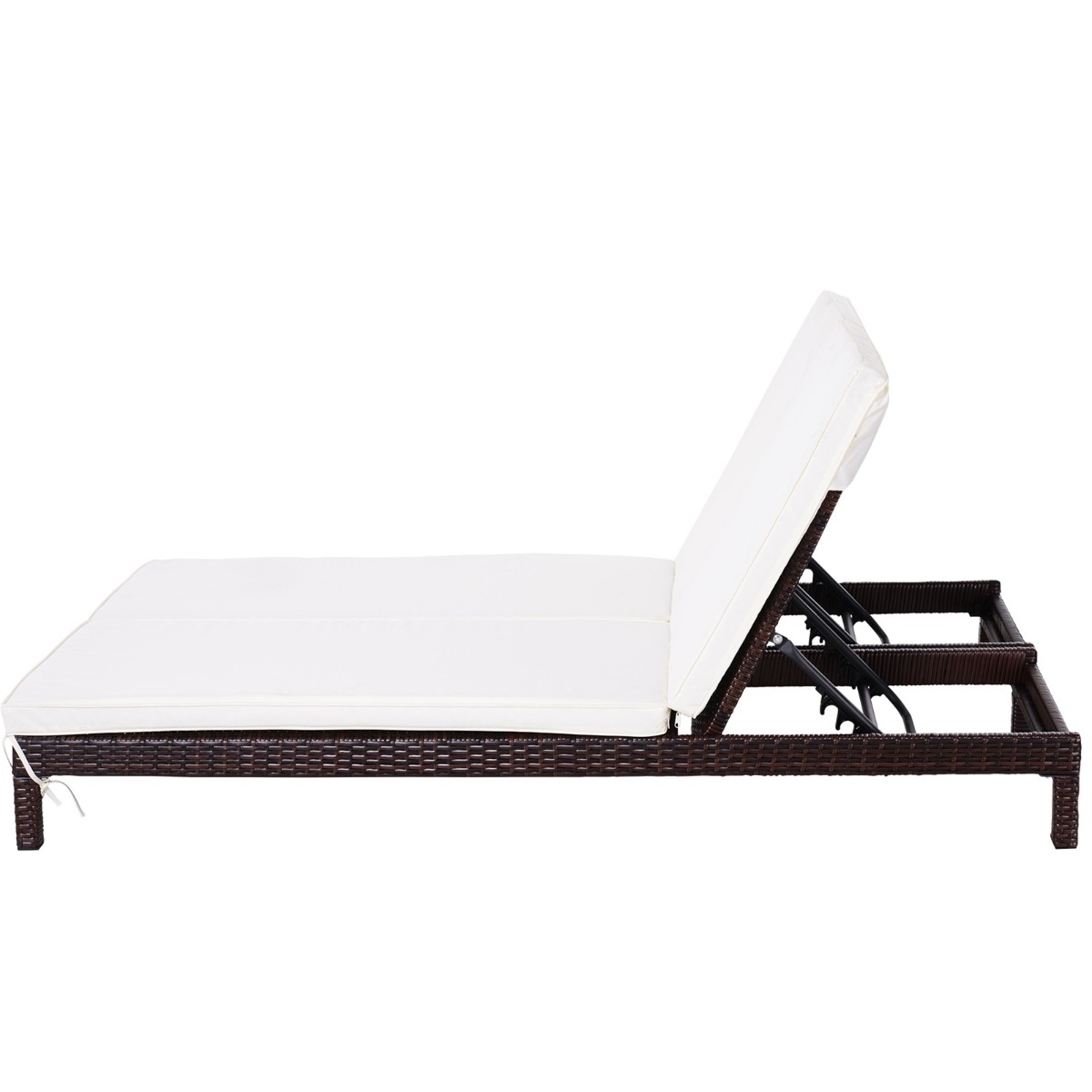  Sezlong cu 2 Locuri din PE Ratan Maro cu Saltea Alba 195 x 120 x 28 cm [8]