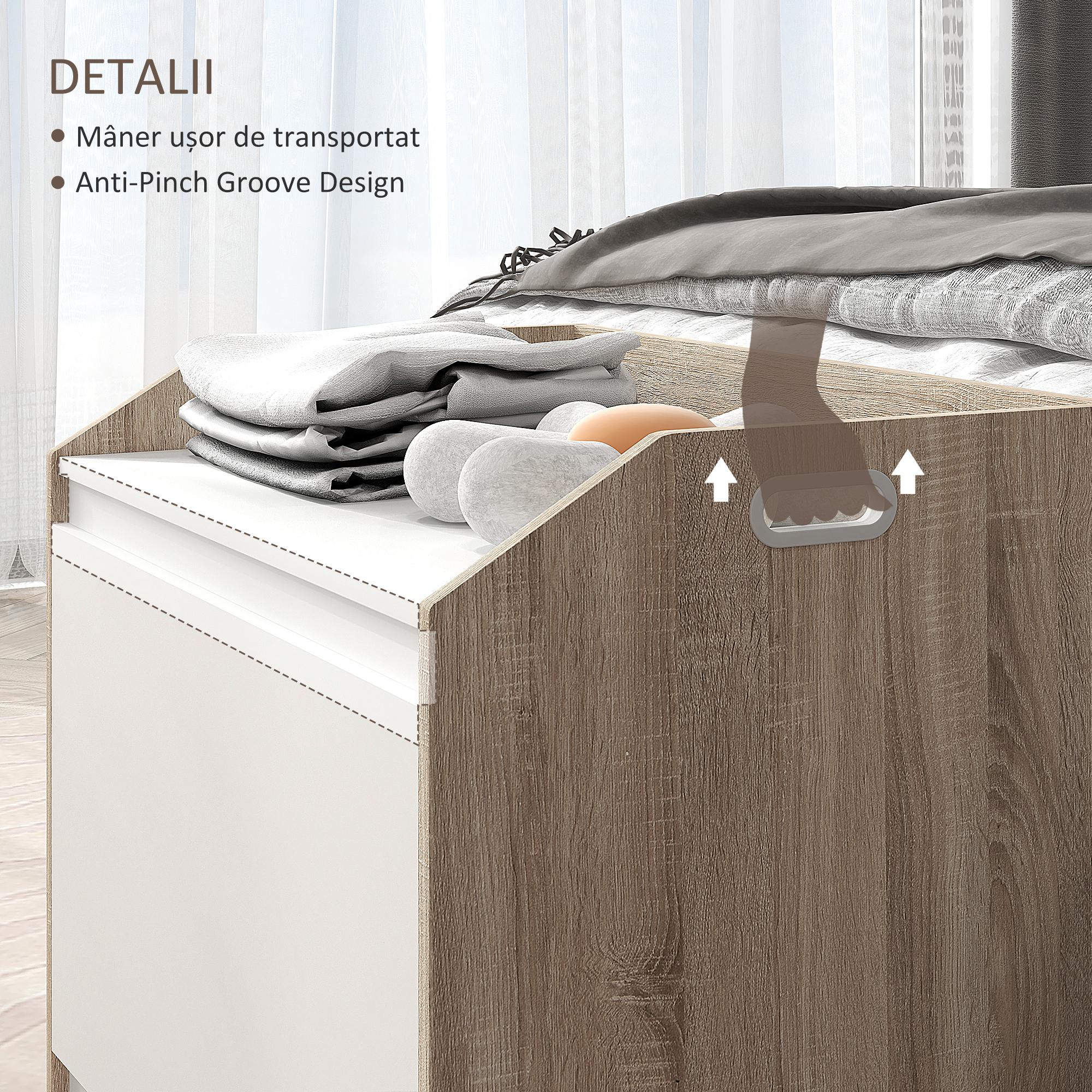  Cutie de Depozitare Moderna cu Lift Top si Spatiu Ascuns pentru Intrare, Living, Camera de Joaca, 62.4x40x51.5 cm, Alb [4]