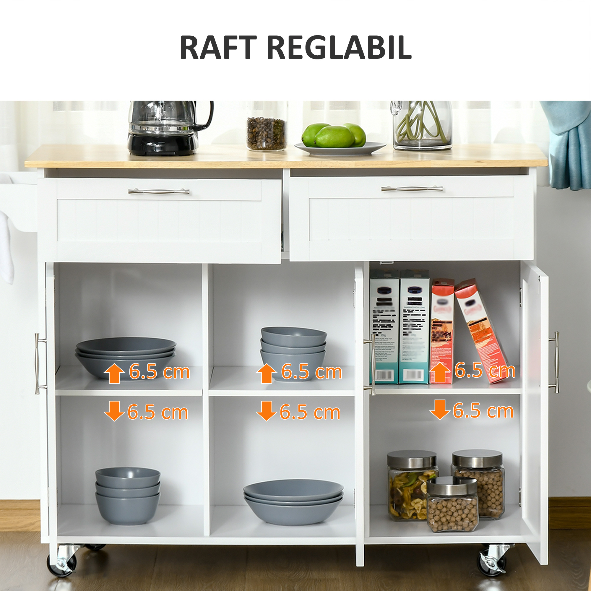  Carucior Bucatarie Multifunctional cu Sertare & Usi, 121×46×91 cm [4]