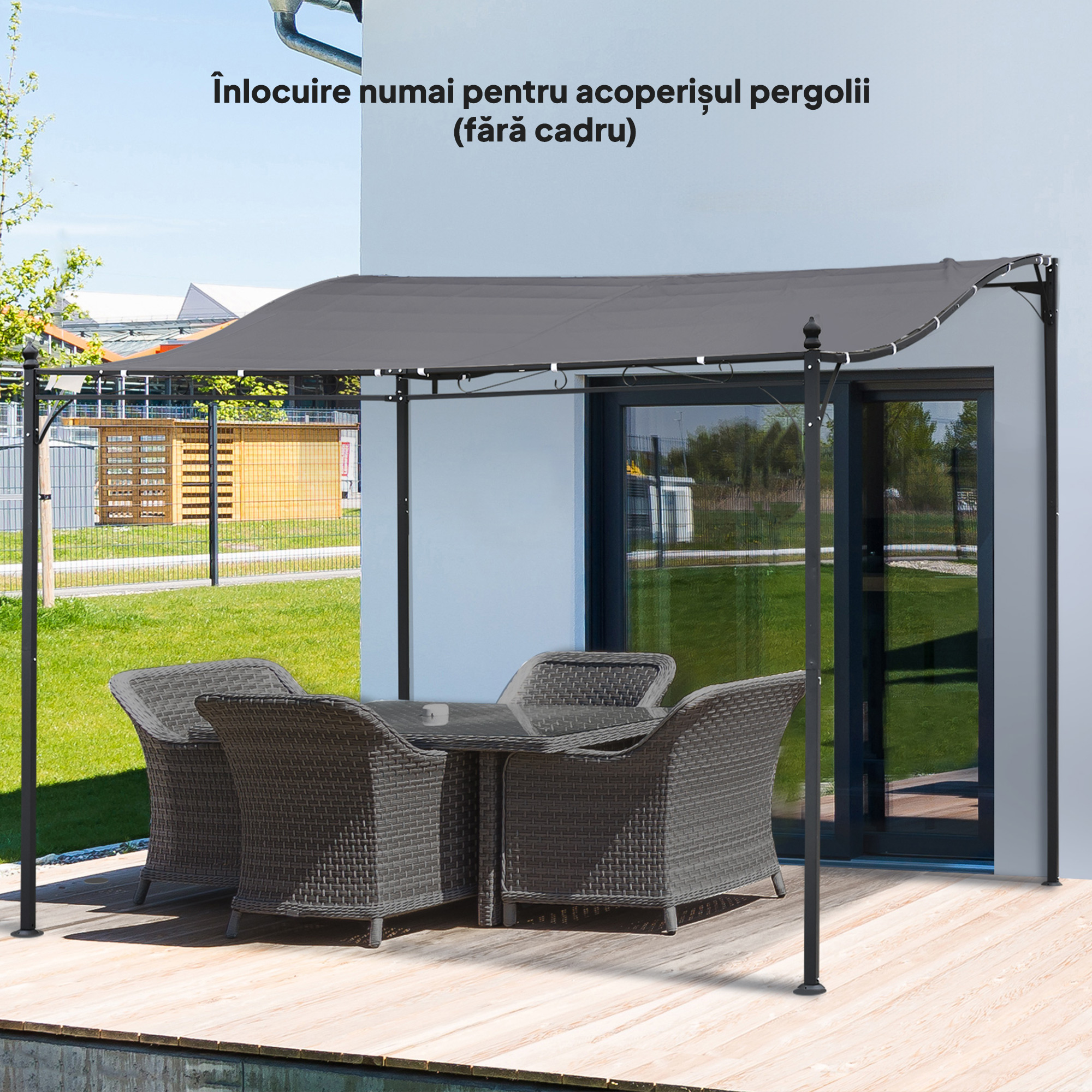  Copertina de Rezerva pentru Pergola cu 16 Orificii de Scurgere, Carlige şi Inele, 297x 297 cm, Gri inchis [8]