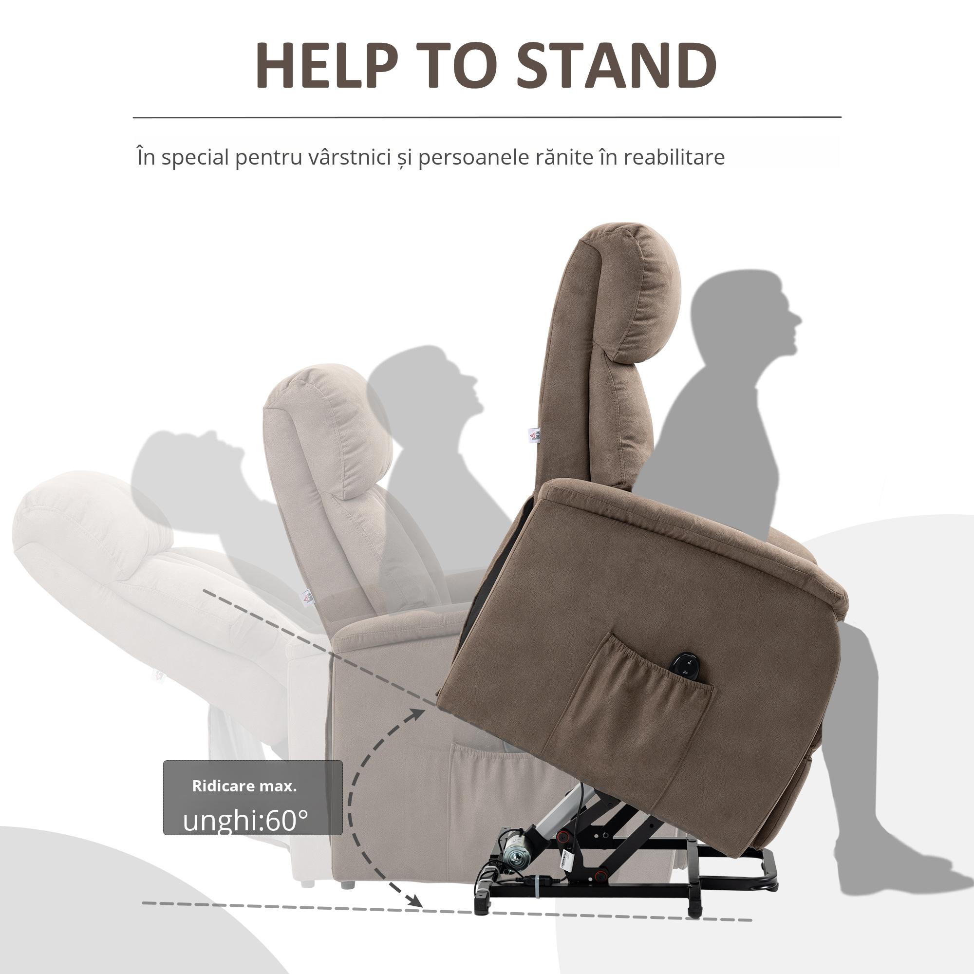  Fotoliu rabatabil cu sistem de ridicare 150° max, telecomanda si suport pentru picioare, 75x93x110 cm, maro [5]