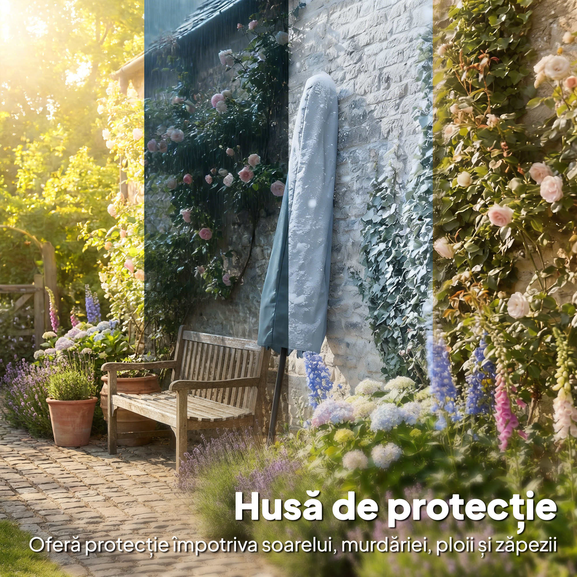  Umbrela de Gradina 3x3 m inclinabila cu Sistem de Deschidere cu Manivela, din Metal si Poliester, Gri [3]