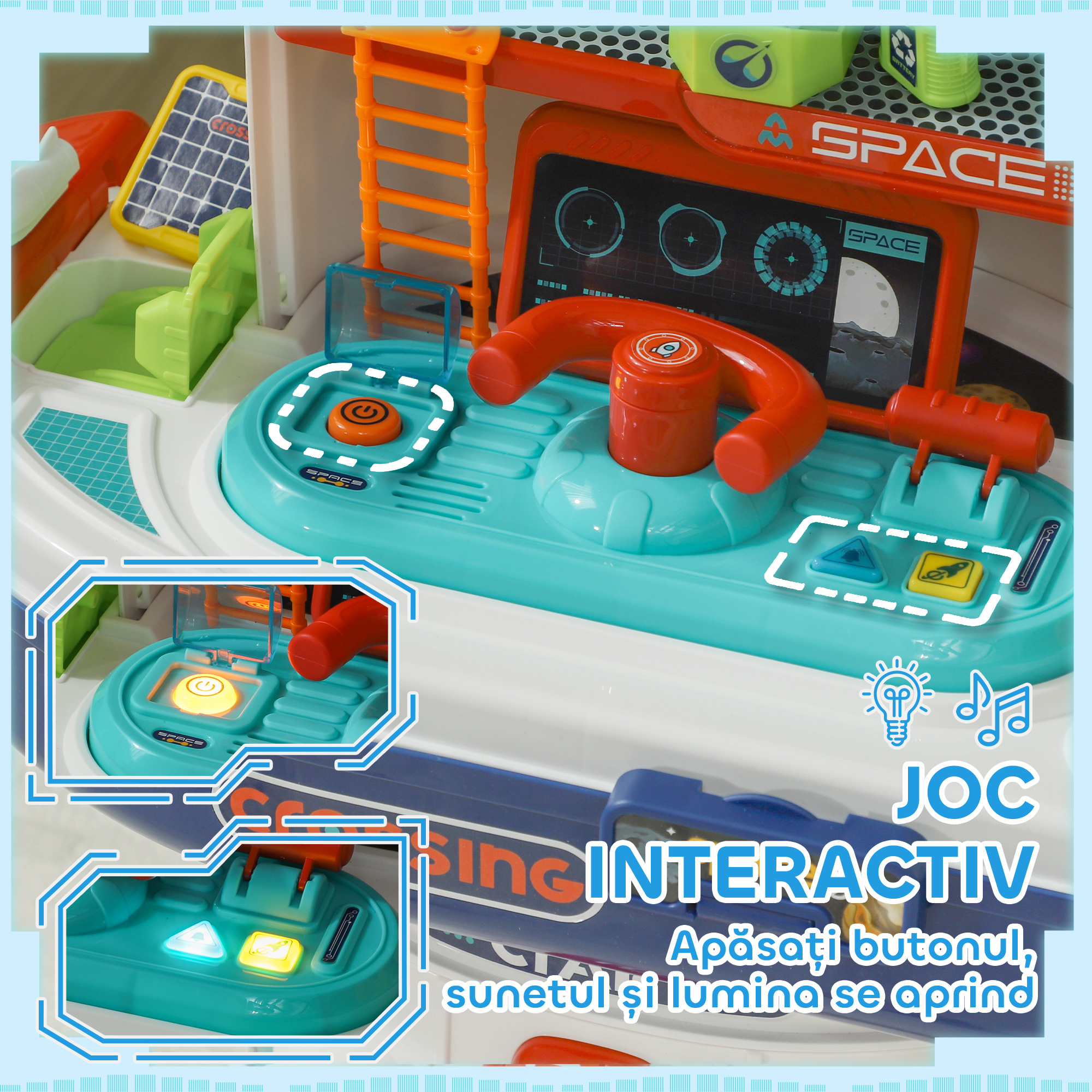  Banc de Lucru Jucarie cu 21 Piese pe Tema Spatiala cu Sunete si Lumini, 45,5x24x52,5 cm, Multicolor [4]