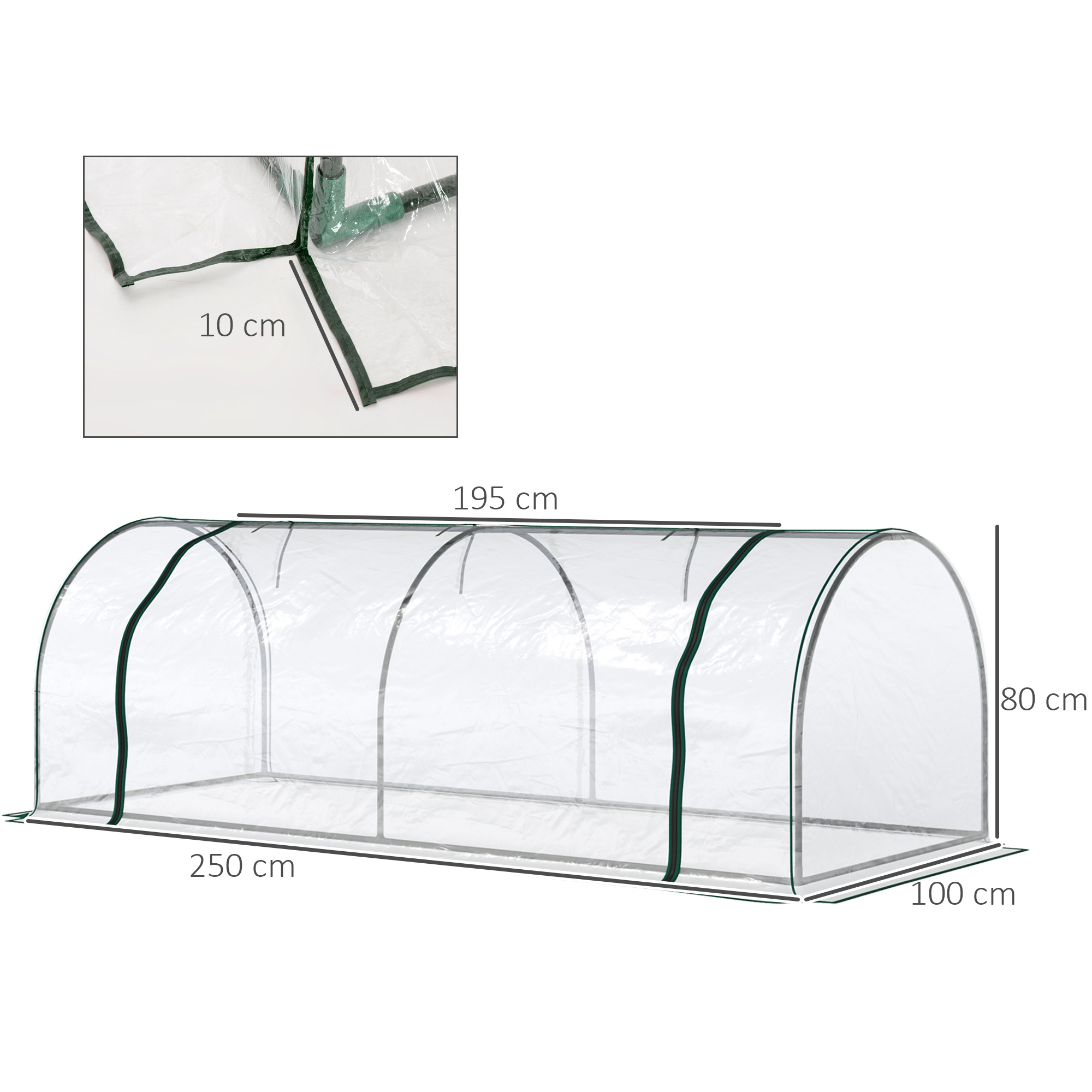  Sera de gradina cu cadru din otel si invelis din PVC, 250x100x80cm, Verde si transparent [2]