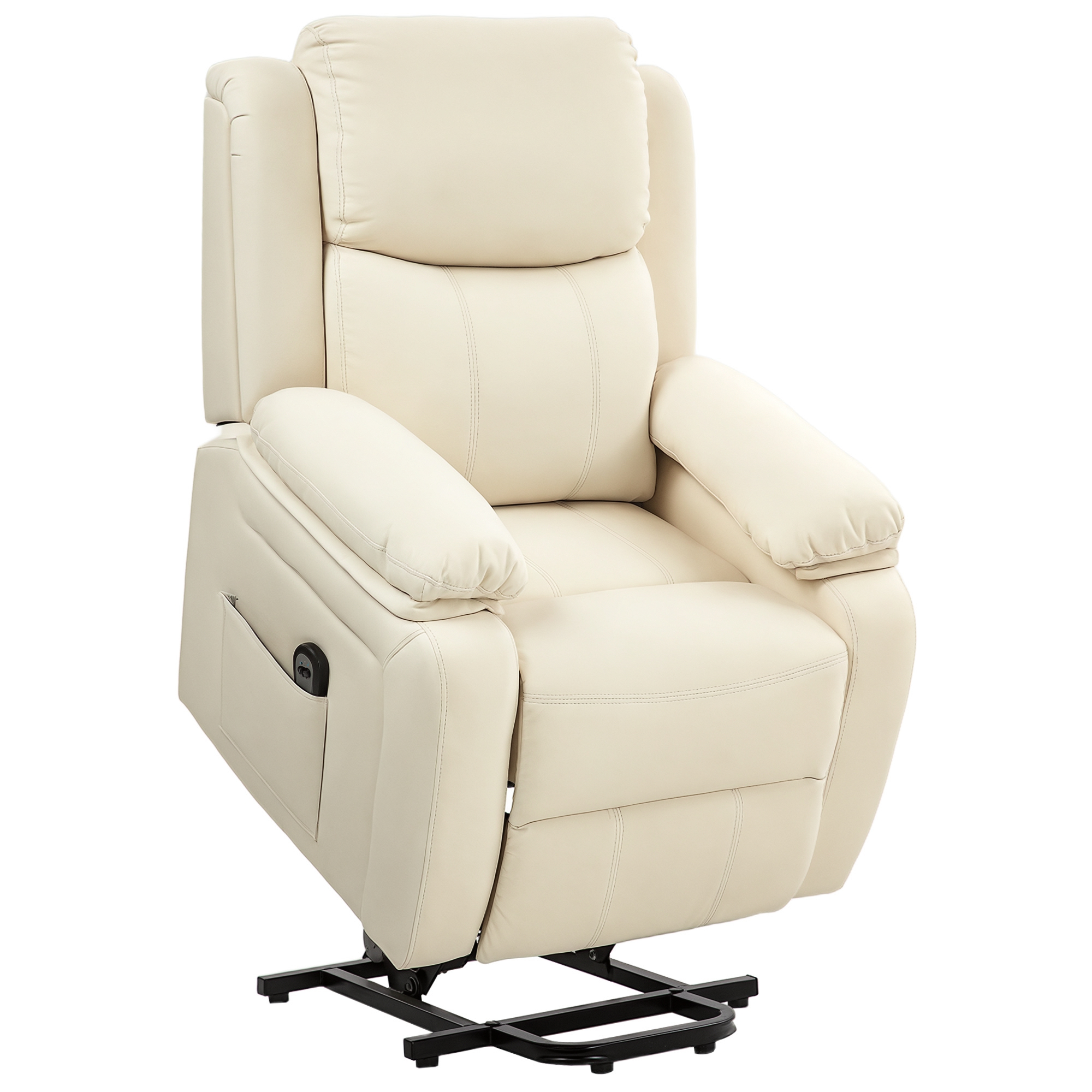 Fotoliu cu Functie de Ridicare Reclinabil la 160° cu Suport pentru Picioare si Telecomanda, din Piele PU si Otel, 76x90x105 cm, Crem [0]