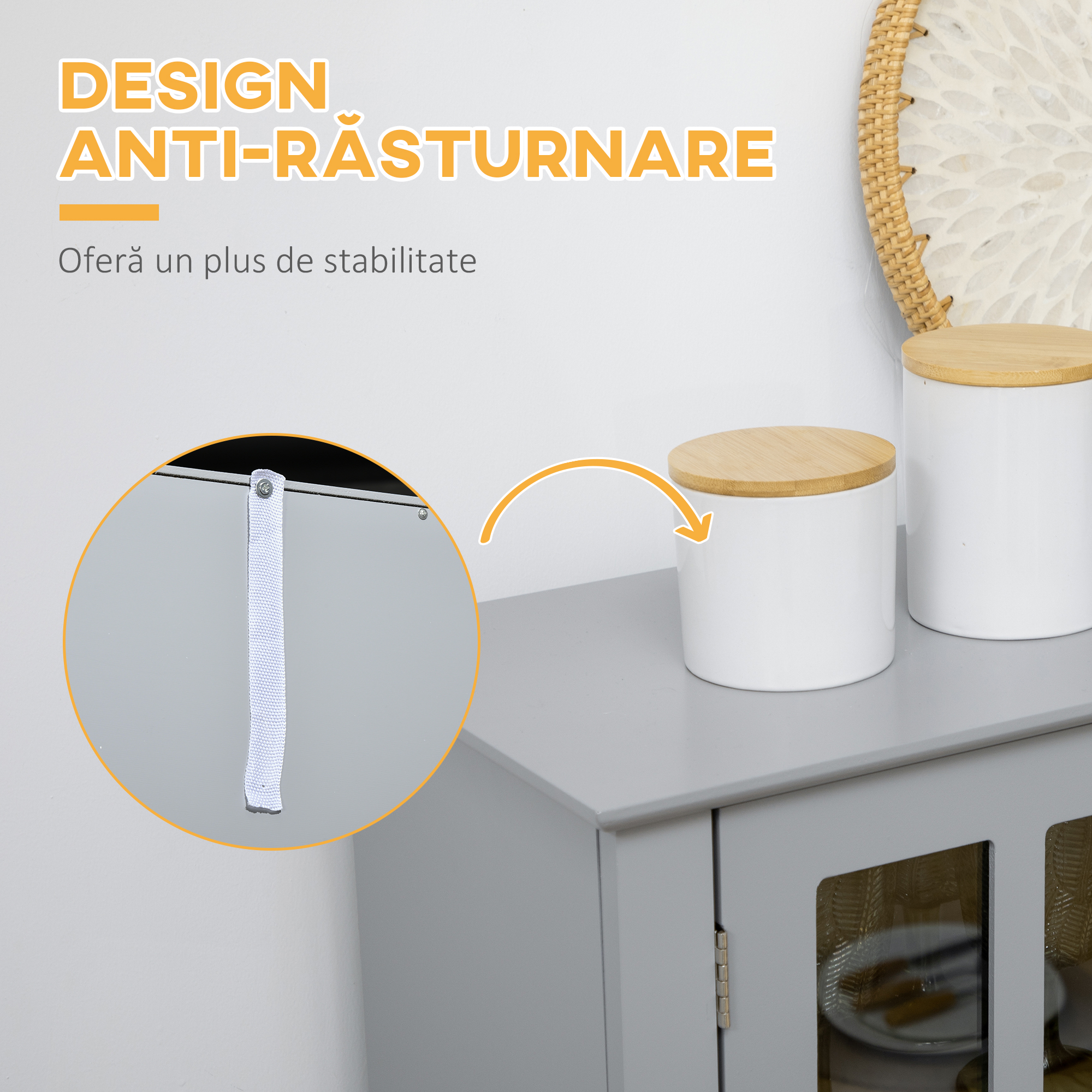  Bufet pentru Bucatarie, Mobilier din MDF, Dulap de Bucatarie in Stil Clasic, Gri, 68x39.5x170 cm [6]