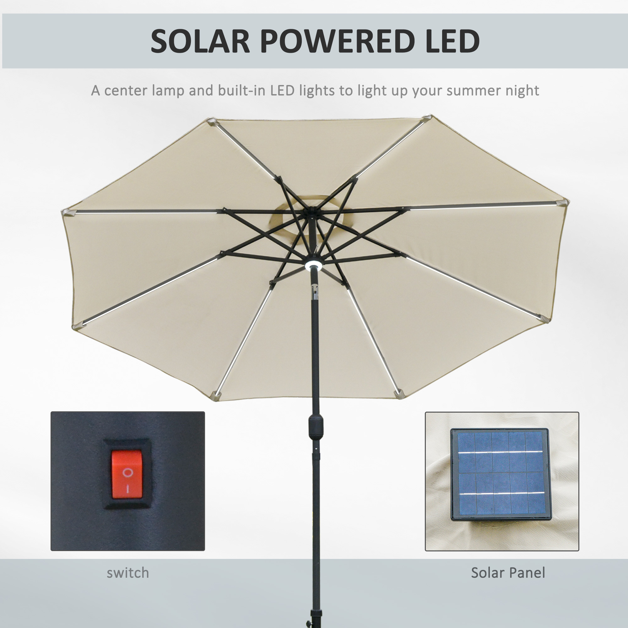  umbrela de gradina cu leduri, Φ266x245cm, crem [5]