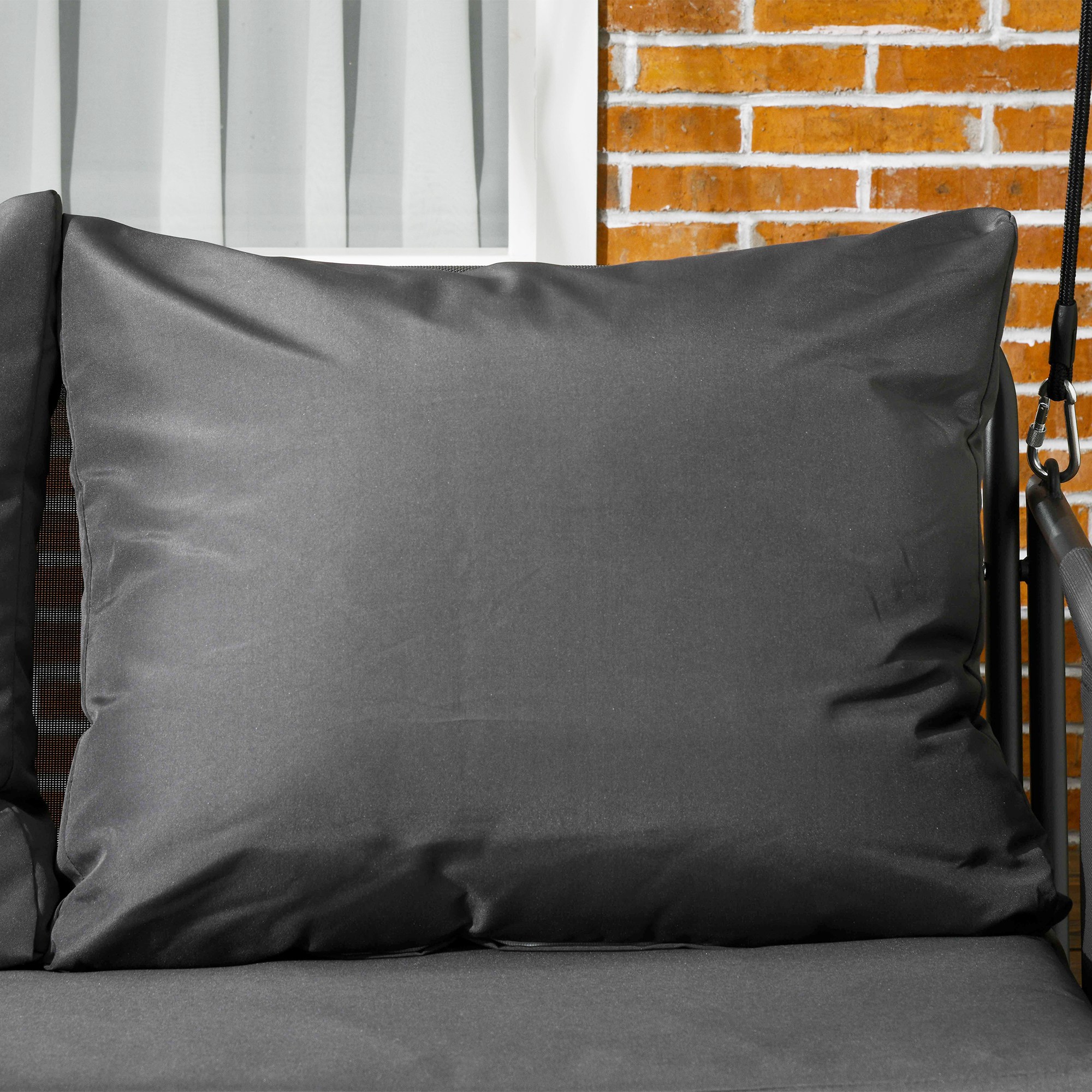  Leagan de Gradina cu 2 Locuri, Perne si Buzunare, Balansoar Exterior din Otel si Textile, 168x117x181 cm, Gri inchis [7]