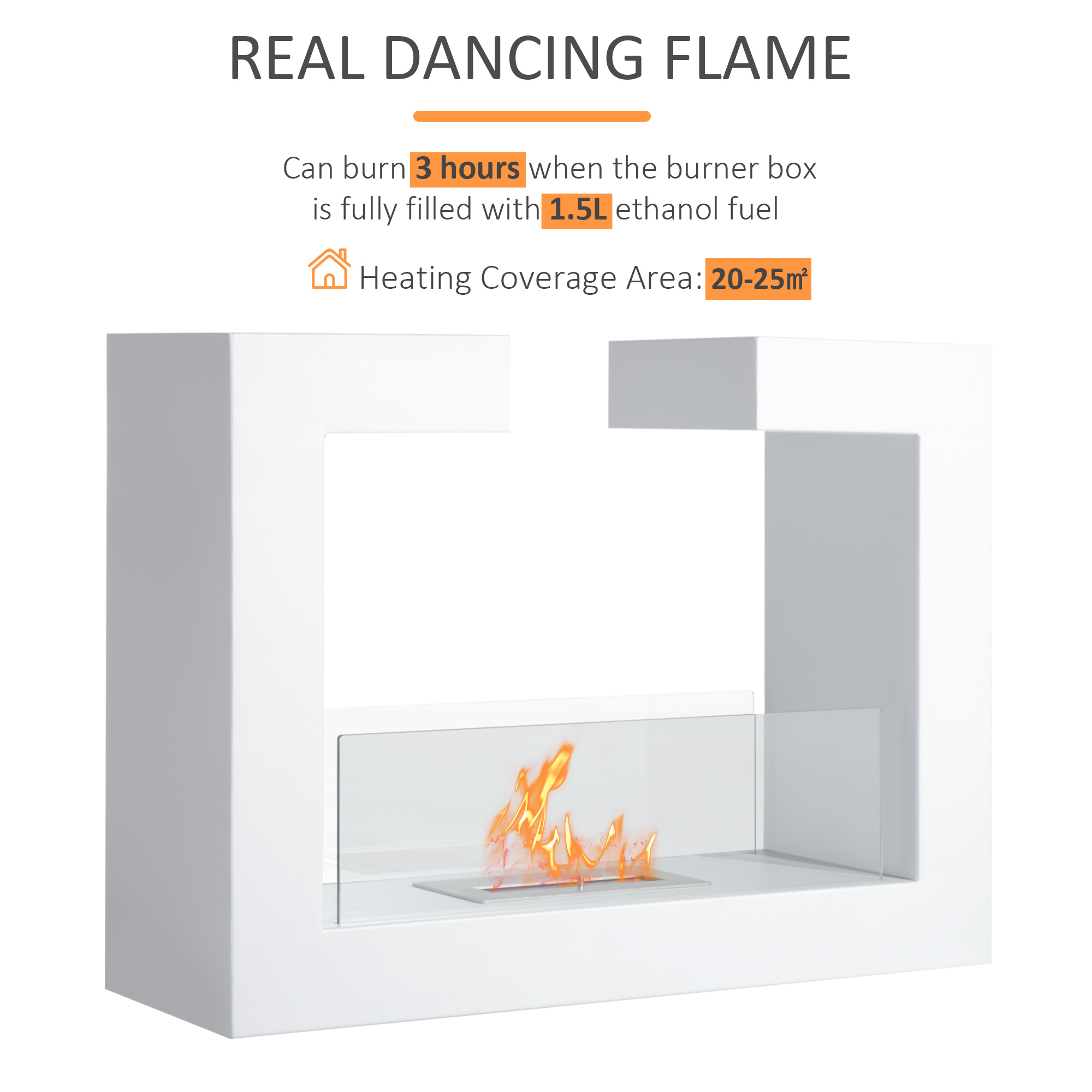  semineu pe Bioetanol din Otel Inoxidabil cu 1 Rezervor 1.5LT 78 x 25 x 58 Alb [3]