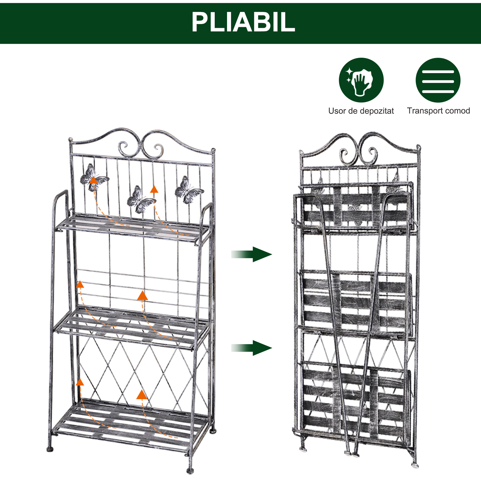  Rafturi pentru ghiveci cu 3 nivele pentru Gradina Balcon Intern, Gri Argintiu, 44 x 25 x96cm [4]