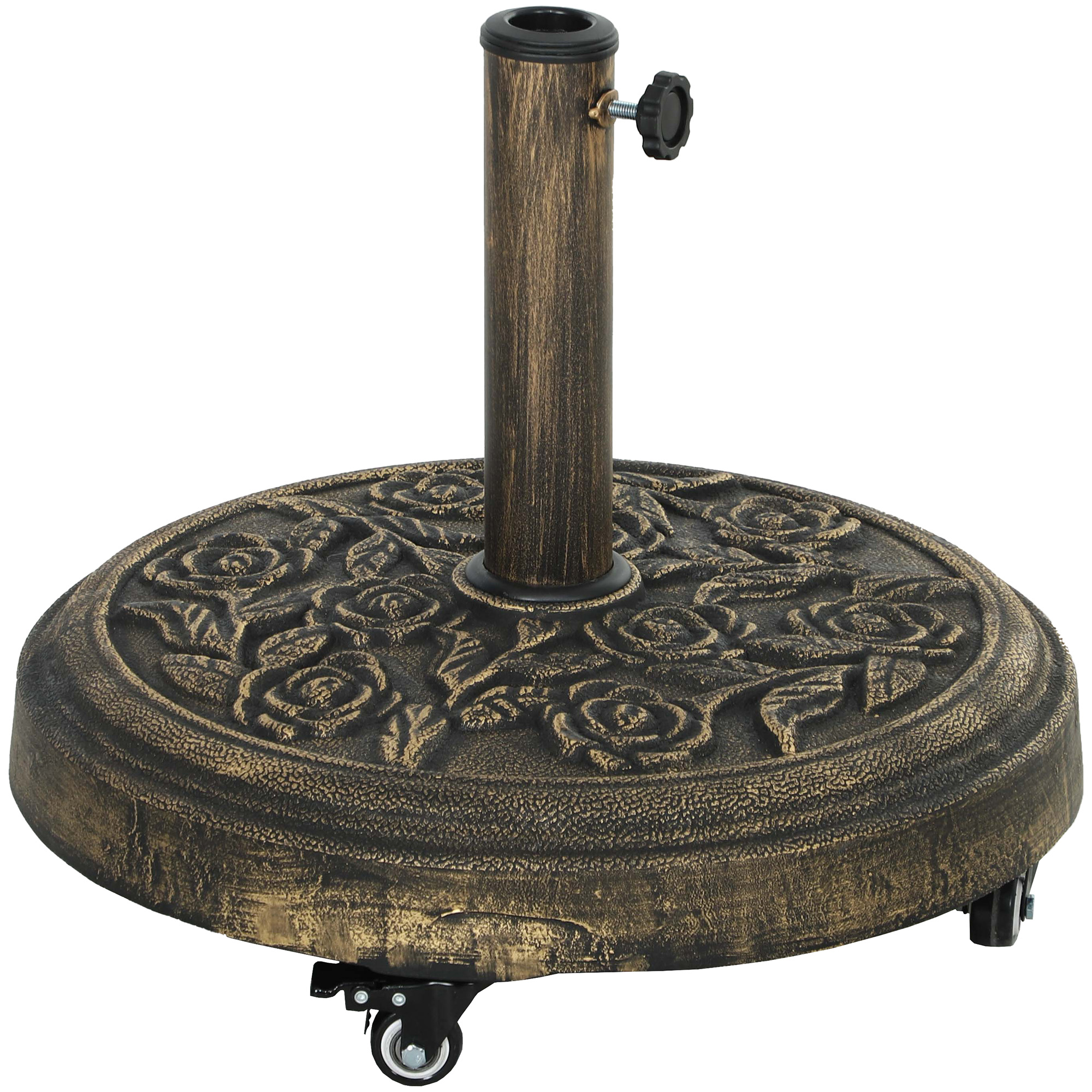 Umbrele -  Baza Rotunda pentru Umbrela, 21 kg, Suport din Rasina cu Roti si Stalp pentru Umbrele de 32mm/38mm/48mm, pentru Gradina, Terasa, Piscina, Bronz