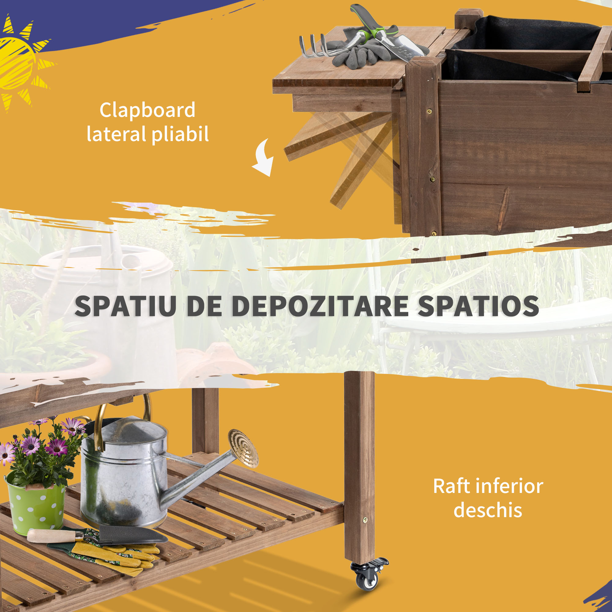  Raised Garden Bed Planter Box w/ 8 Grow Grids, Storage Shelf & Lockable Wheels [6]