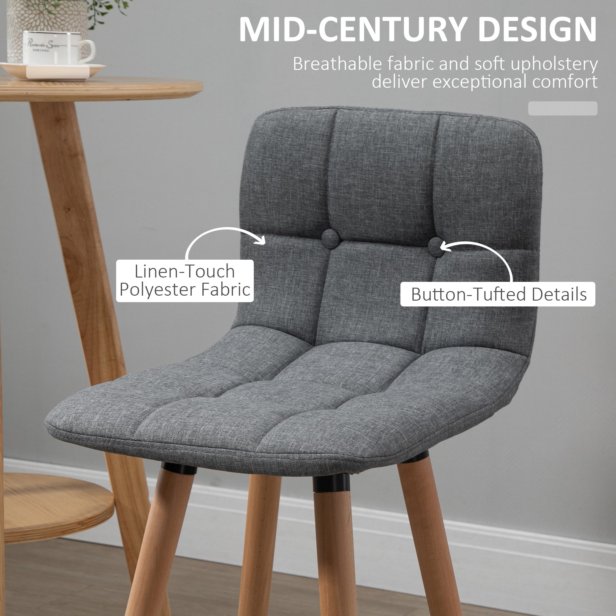  Set 2 Taburete de Bar Capitonate Suport pentru Picioare si Spatar Tesatura si Lemn [3]