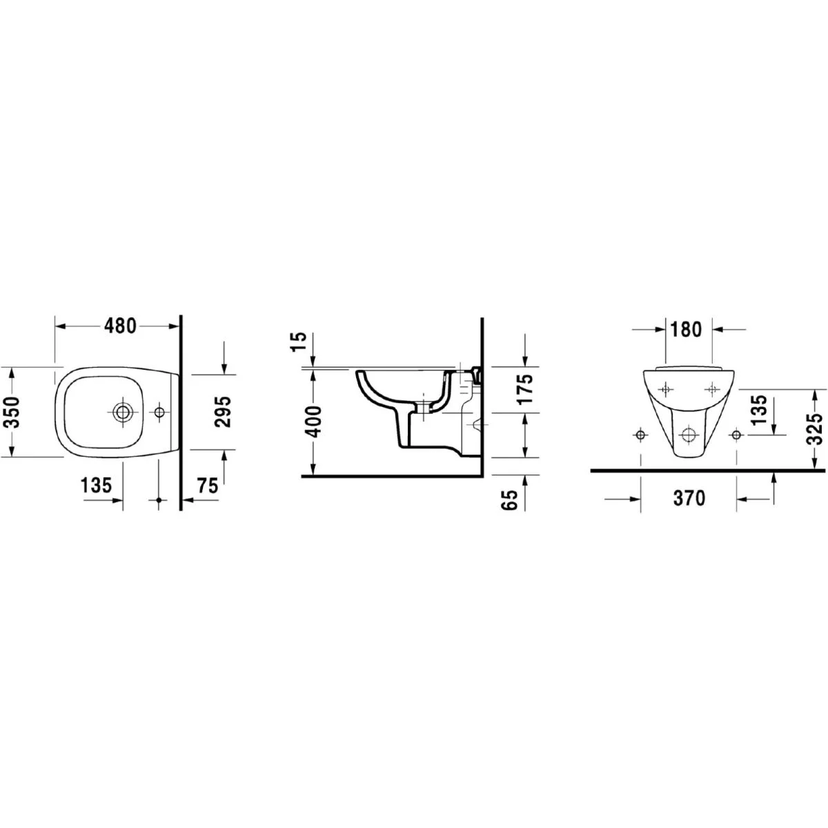 Bideu Duravit 22371500002, D-Code, montaj suspendat, preaplin, zona montaj interior, seria D-Code, alb [2]