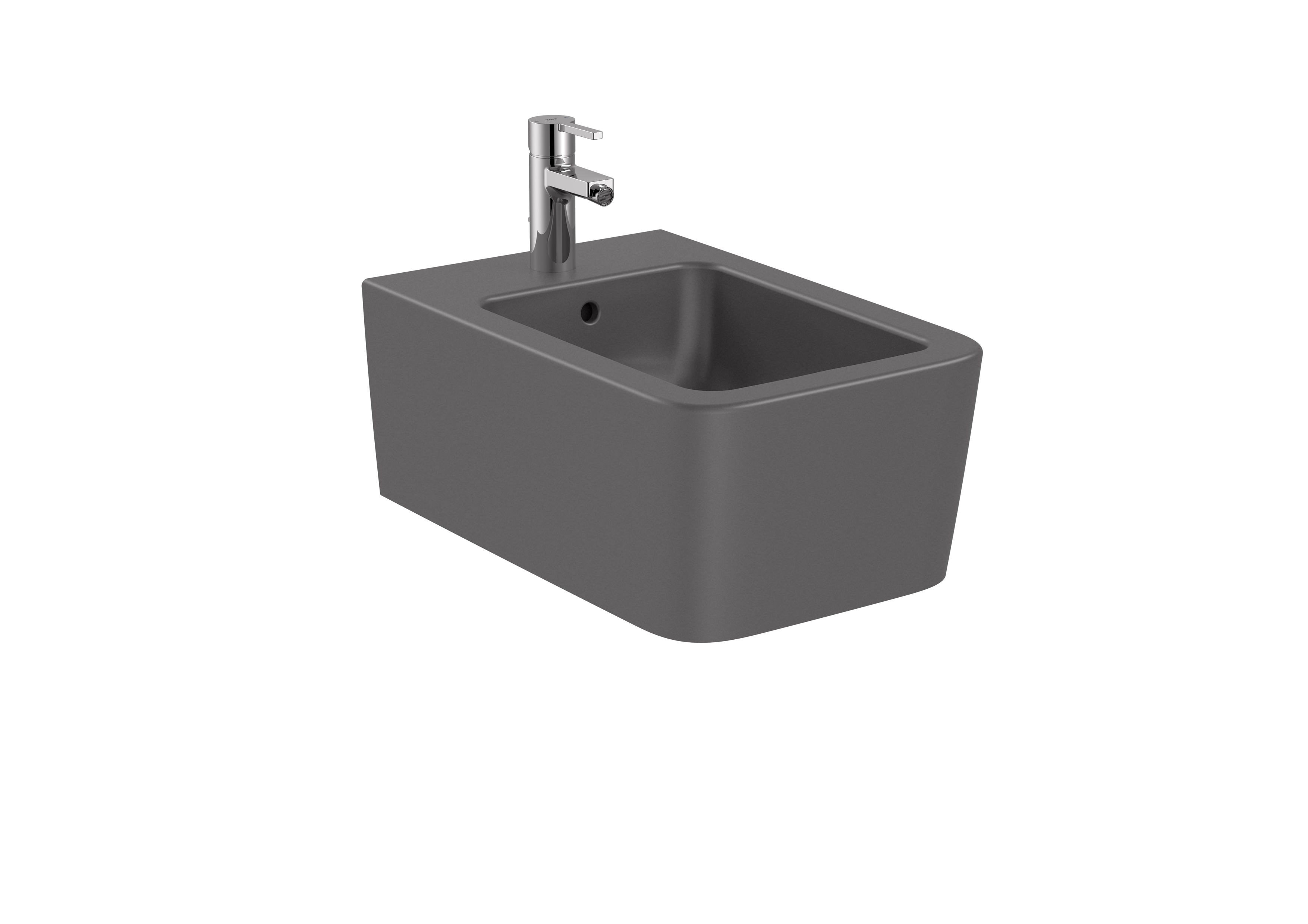 Baie - Bideu Roca A357535640, Inspira Square, montaj suspendat, preaplin, utilizare igienica si eficienta, antracit