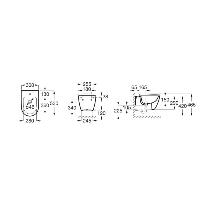 Bideu Roca A357685000, Ona, montaj suspendat, preaplin, zona montaj interior, elemente fixare ascunse, alb [5]