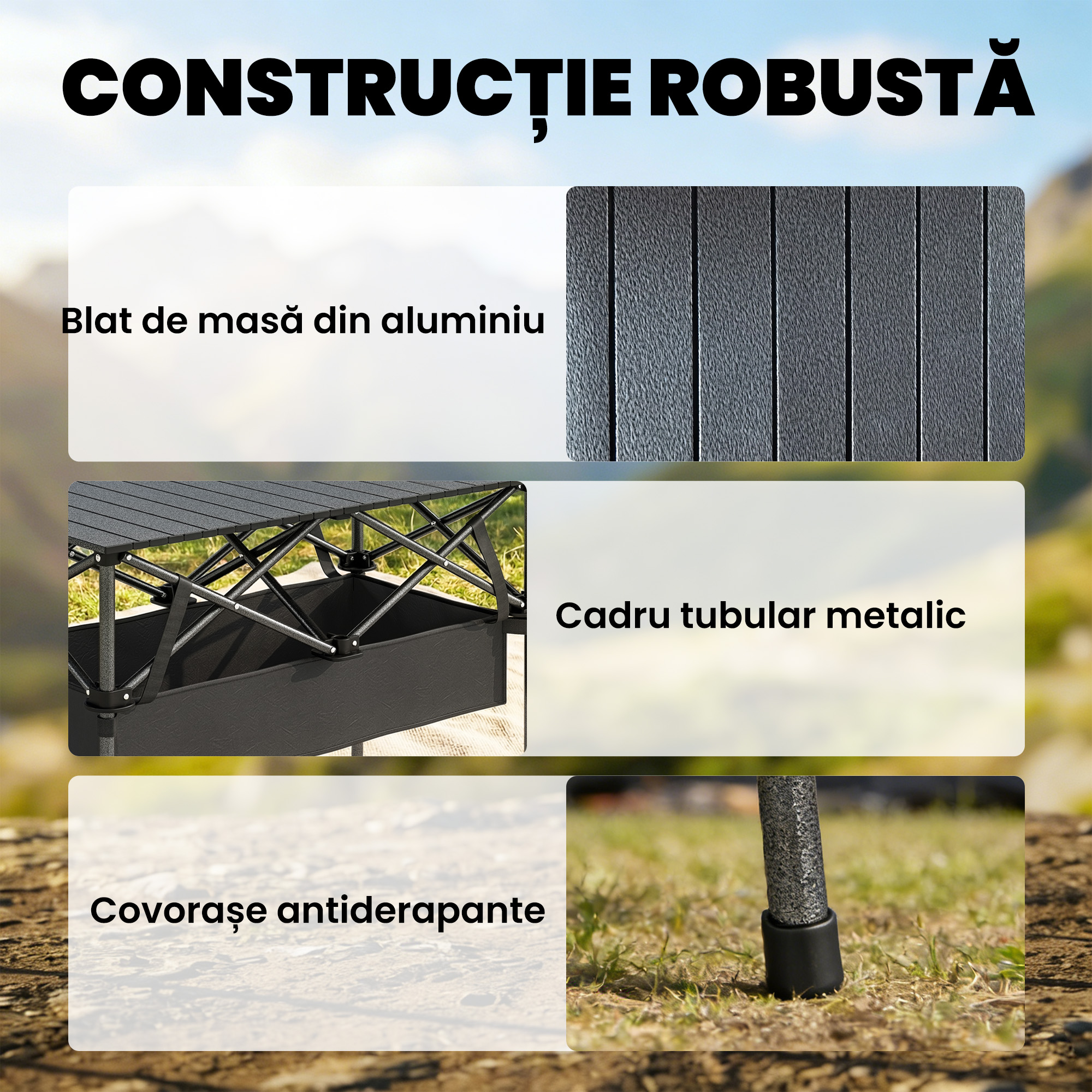 Masa de Picnic Pliabila si Portabila  cu Plasa de Depozitare si Geanta de Transport, pentru Camping si Exterior, Neagra [5]