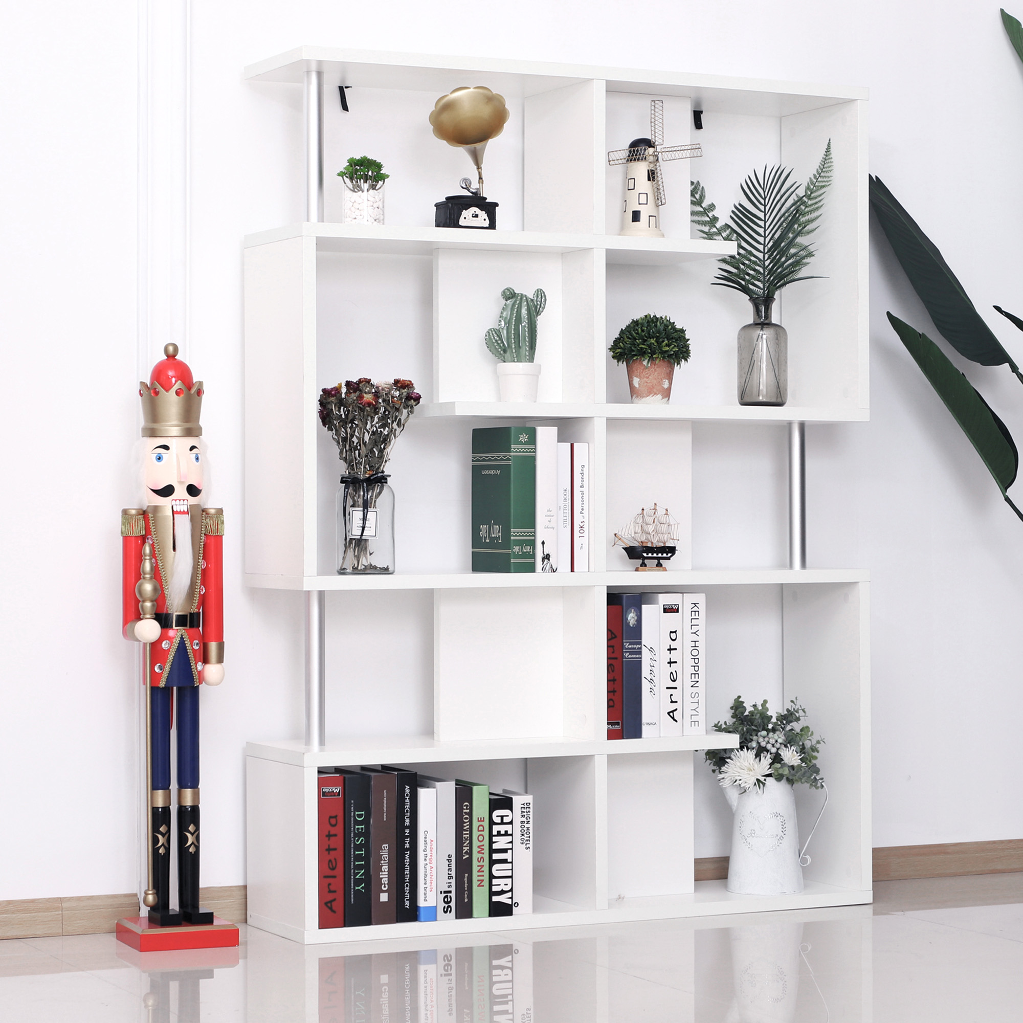  Biblioteca alba 5 niveluri, Mobilier Librarie cu 5 rafturi 12x28,6x160cm [1]