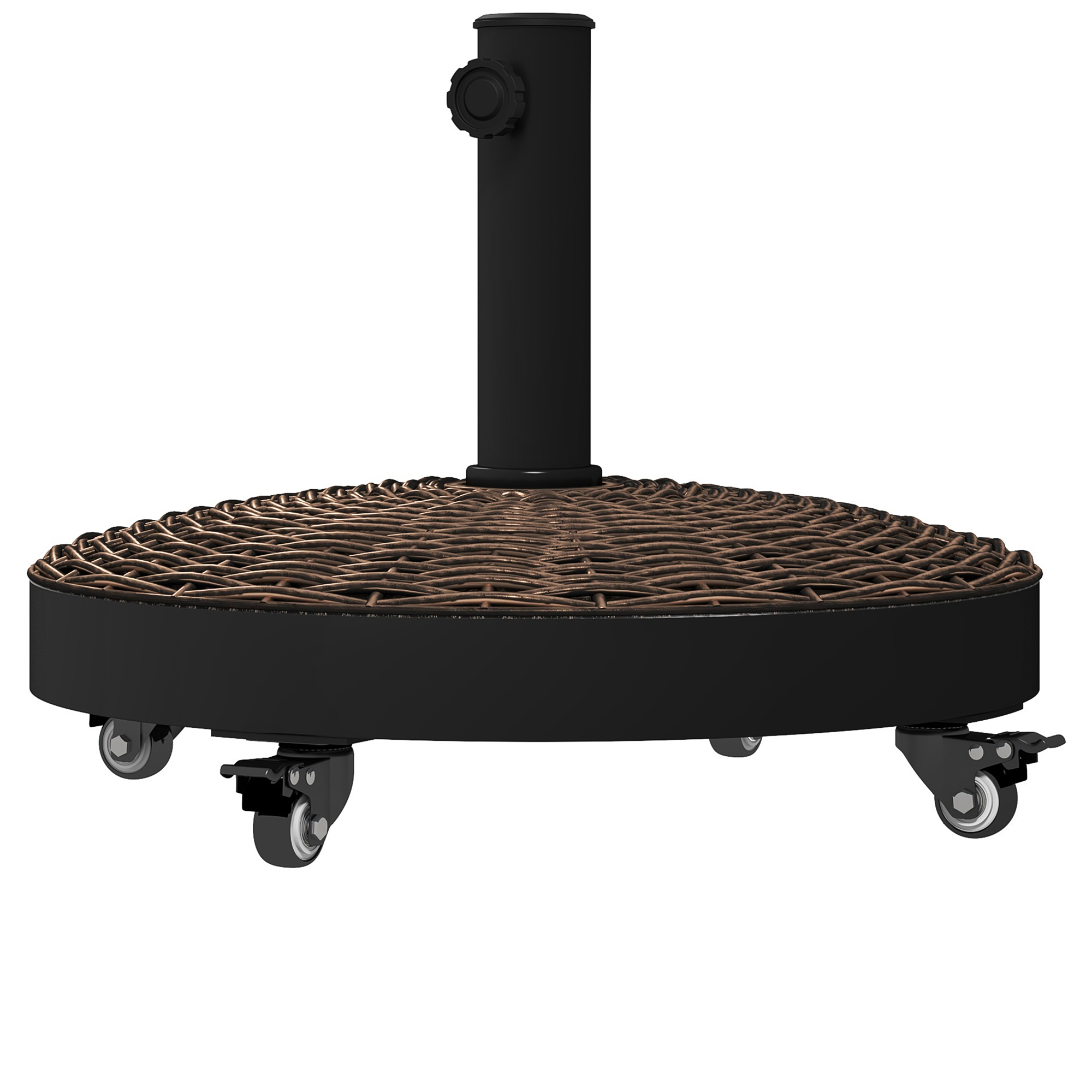 Gradina & balcon -  Baza pentru Umbrela de Gradina Rotunda cu 4 Roti si Frane, din Otel si Rasina, Ø52x41 cm, Bronz si Negru