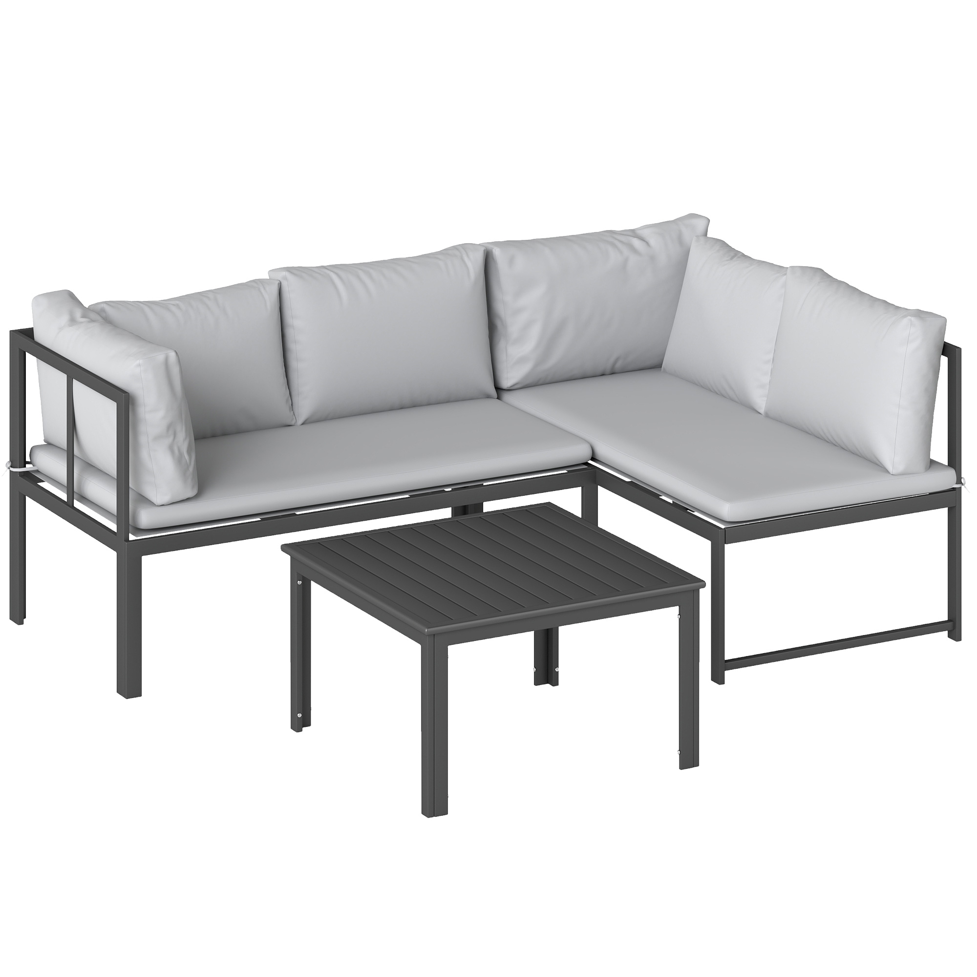 Gradina & balcon -  Set Mobilier de Gradina 3 Piese cu Coltar 4 Locuri si Masuta, Metal si Poliester Gri