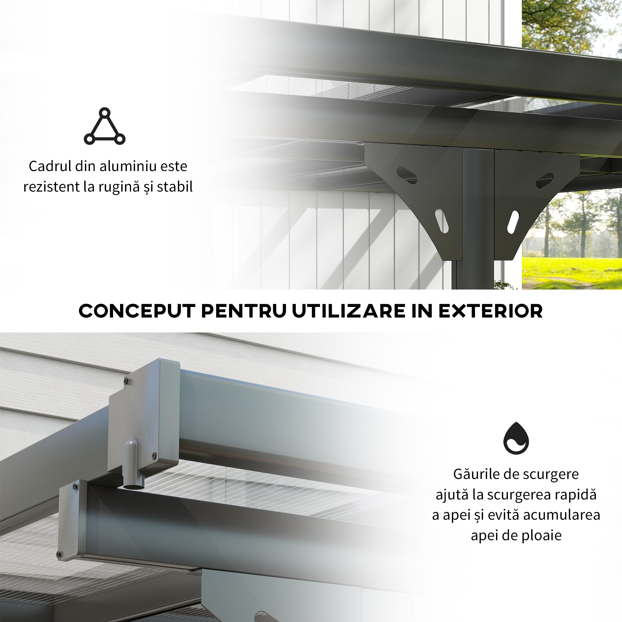  Pergola montata pentru gradina din policarbonat si aluminiu, montare reglabila, gri [5]