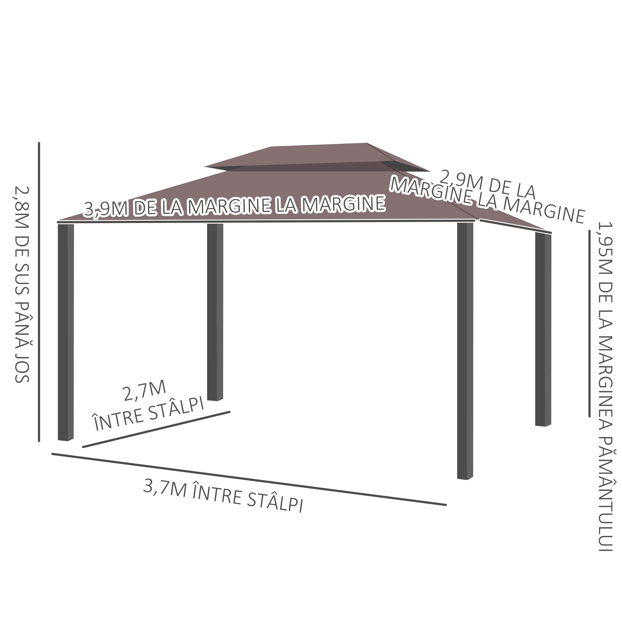  Foisor de Gradina pliabil cu Plasa de tantari si Acoperis dublu, 3x4m Cafeniu [3]