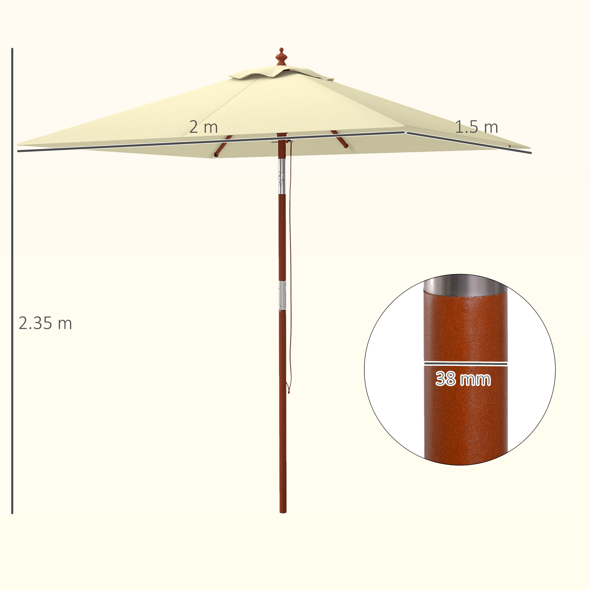  Umbrela de Gradina inclinabila cu Sistem cu snur si Orificiu de Ventilatie, 200x150x235 cm, Bej [2]
