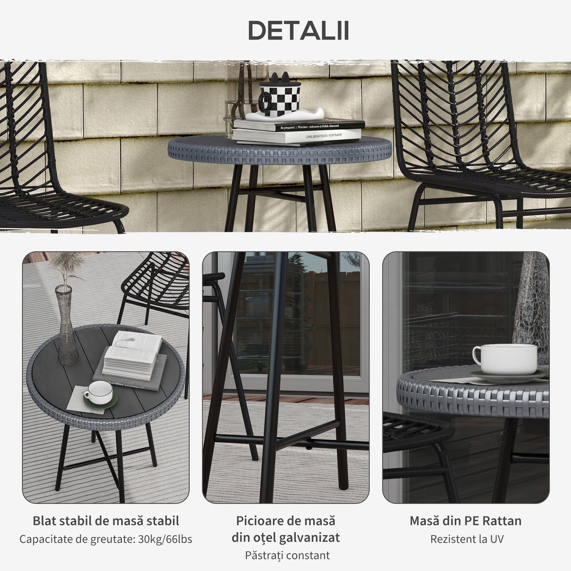  Masuta de cafea pentru exterior din lemn plastifiat, Gri [5]