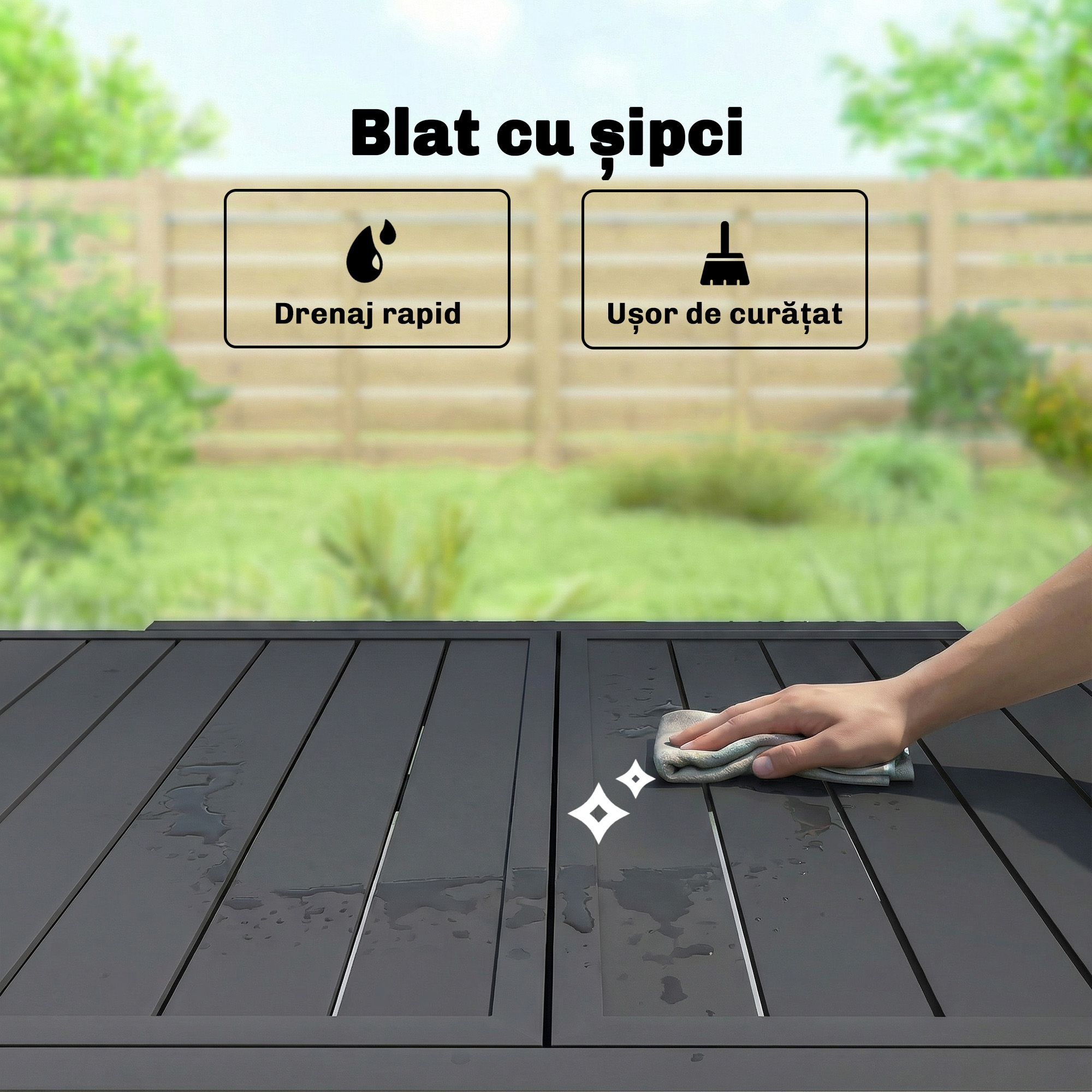  Masa Extensibila cu sipci pentru Gradina, 4-6 Persoane, din Aluminiu si Otel, 80/160x80 cm, Negru [4]