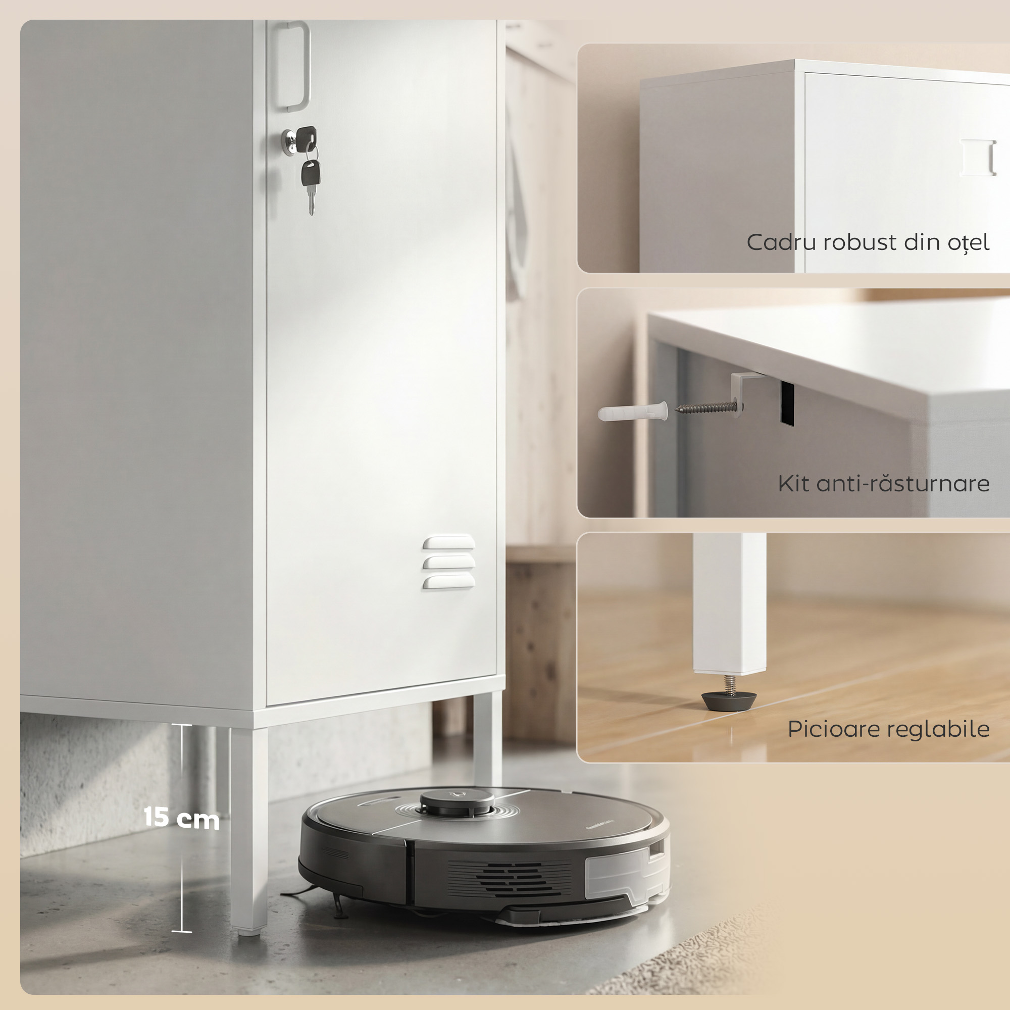  Dulap Metalic Slim cu Usa Blocabila si Suport pentru Etichete, Dulap Multi-Functional cu Bara pentru Haine, Rafturi, pentru Casa sau Birou, 40x40x179 cm, Alb [5]