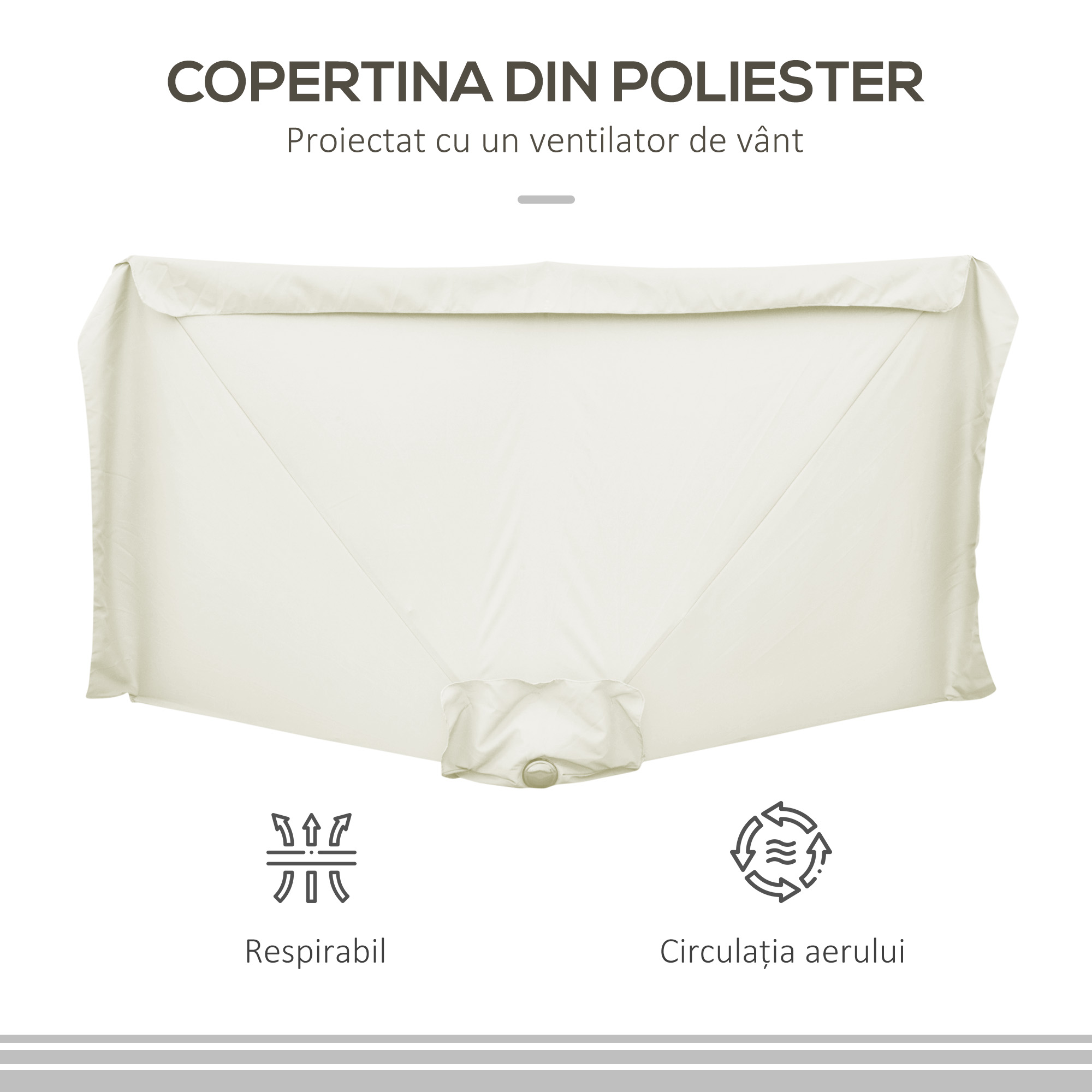  Umbrela dreptunghiular pentru gradina cu manivela, 230x130x249cm, Alb Crem [6]