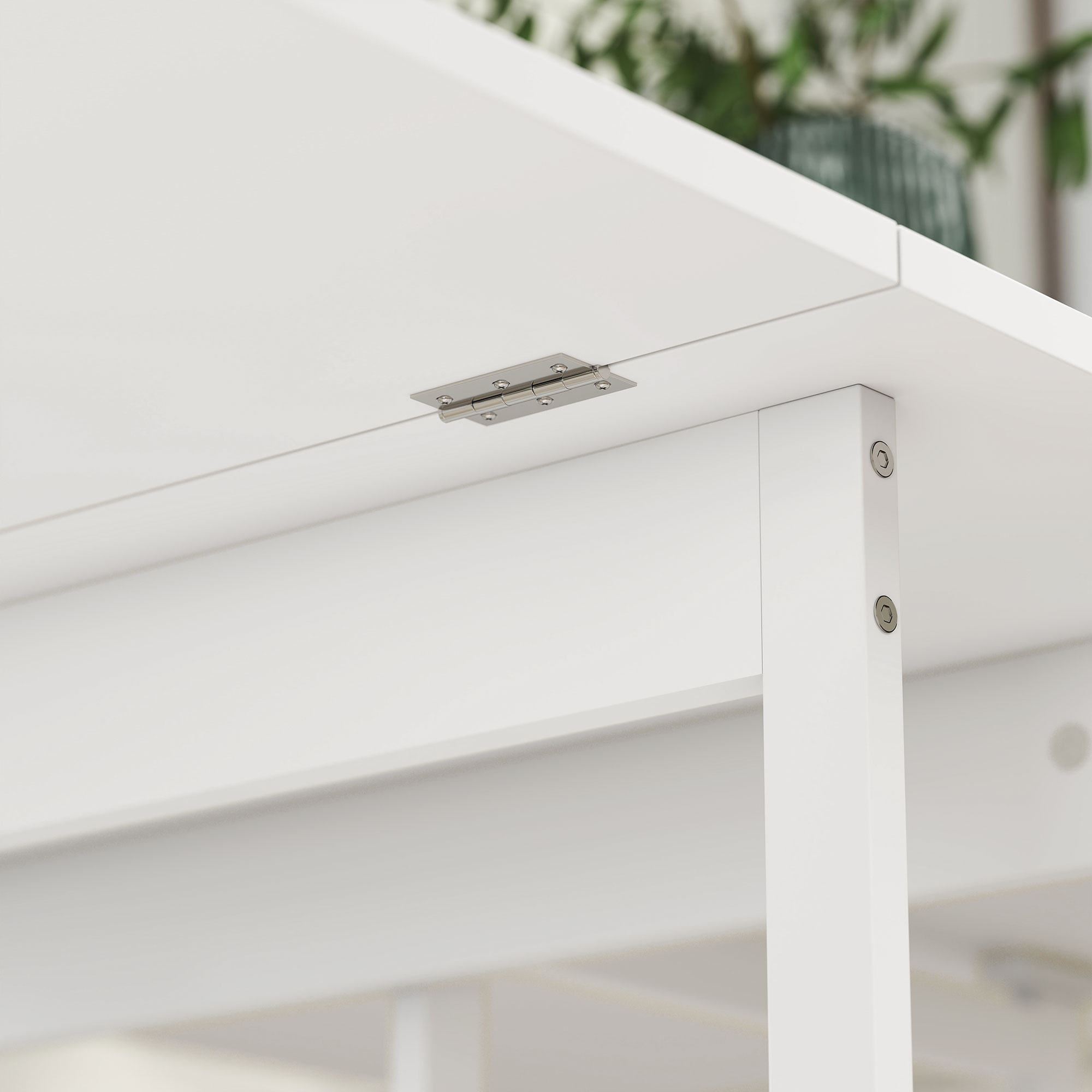 , Masa de Dining Pliabila, Cu 2 Rafturi Deschise, PAL, Metal, 133.4cm x 80cm x 75cm, Alb [8]