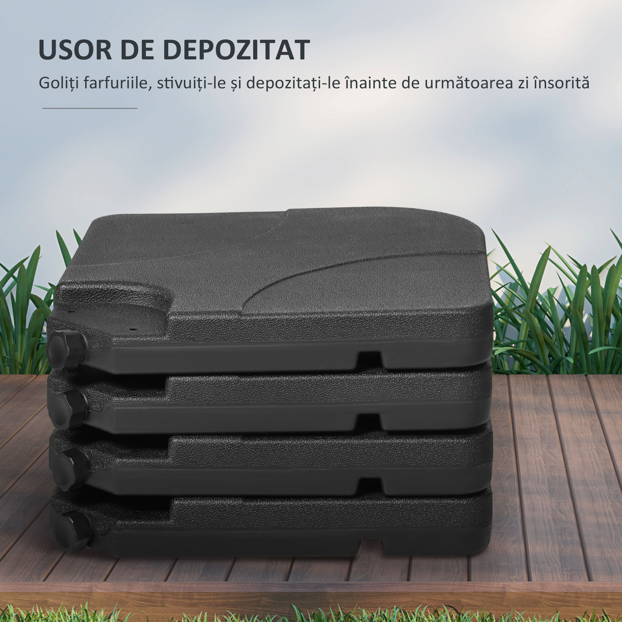 Baza pentru Umbrela, Set 4 Bucati din HDPE, Umpluta cu Apa sau Nisip, 104x104x7.5 cm, Neagra [6]