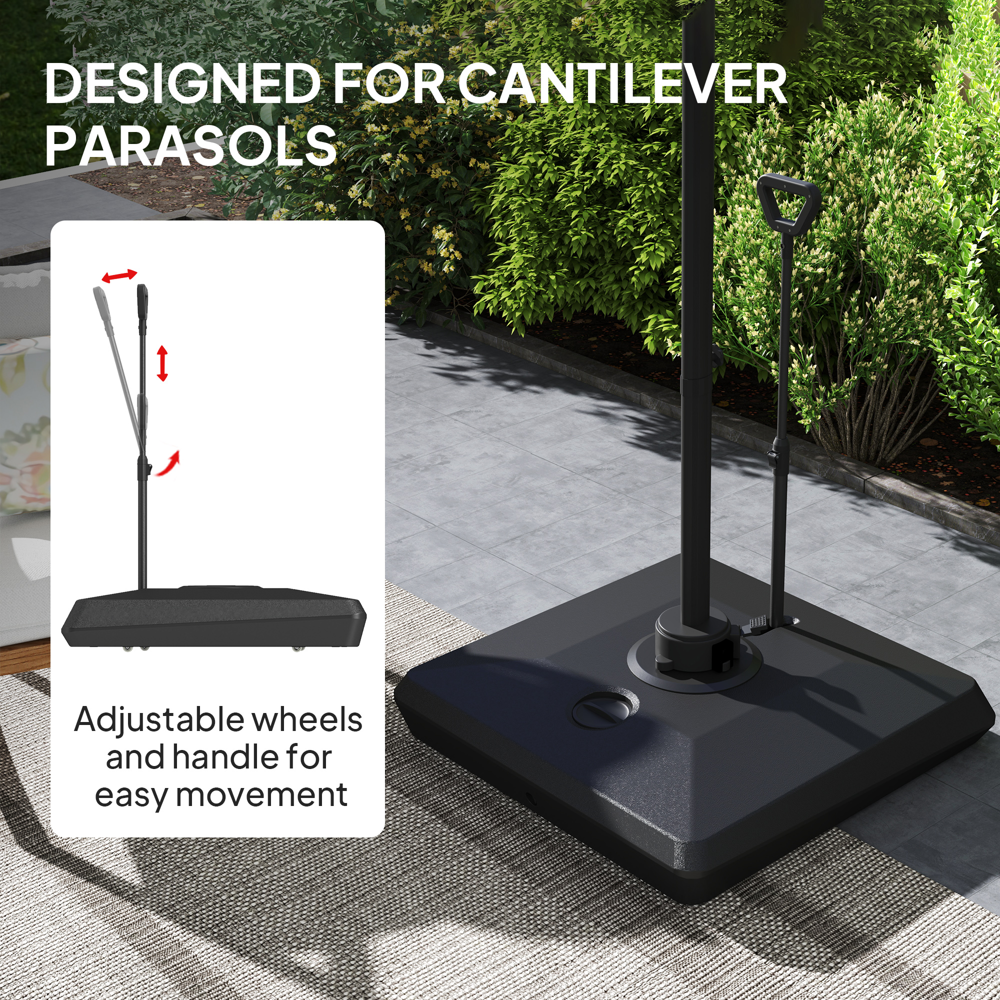  Baza pentru Umbrela de Soare cu Sistem de Umplere, Roti Ajustabile si Maner Reglabil, 95x95x117 cm, Negru [3]