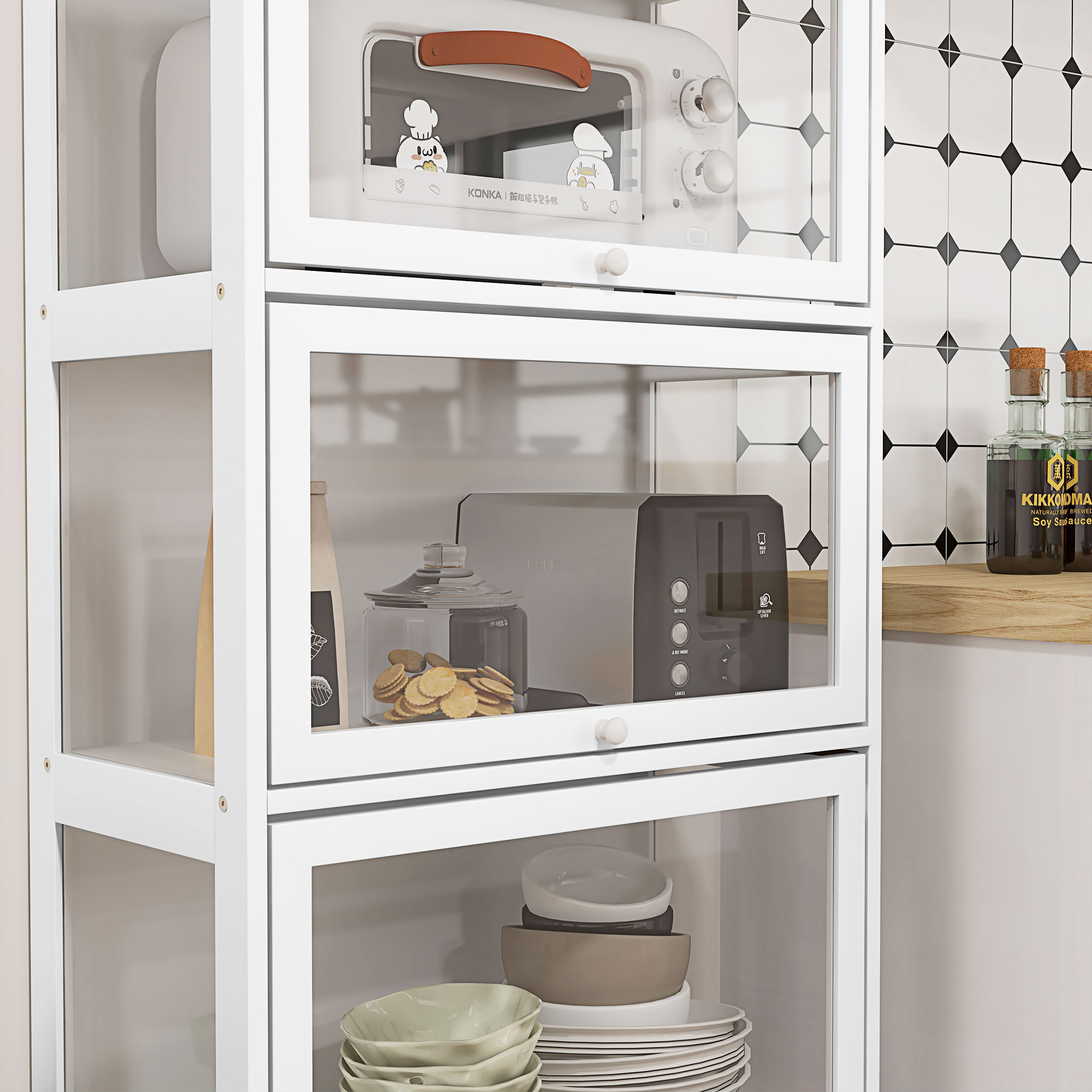  Vitrina Colectionari cu 4 Niveluri, Usi cu Balamale, Sistem Anti-Rasturnare, pentru Birou, Dormitor, 59 x 30 x 139 cm, Alb [7]