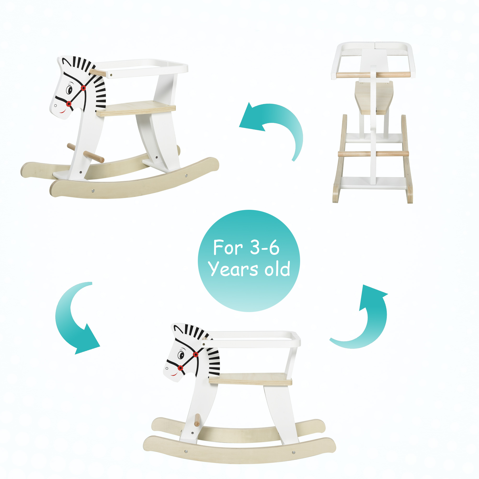  Cal tip Balansoar Clasic cu Margine pentru Copii 1-3 Ani Lemn Alb [3]