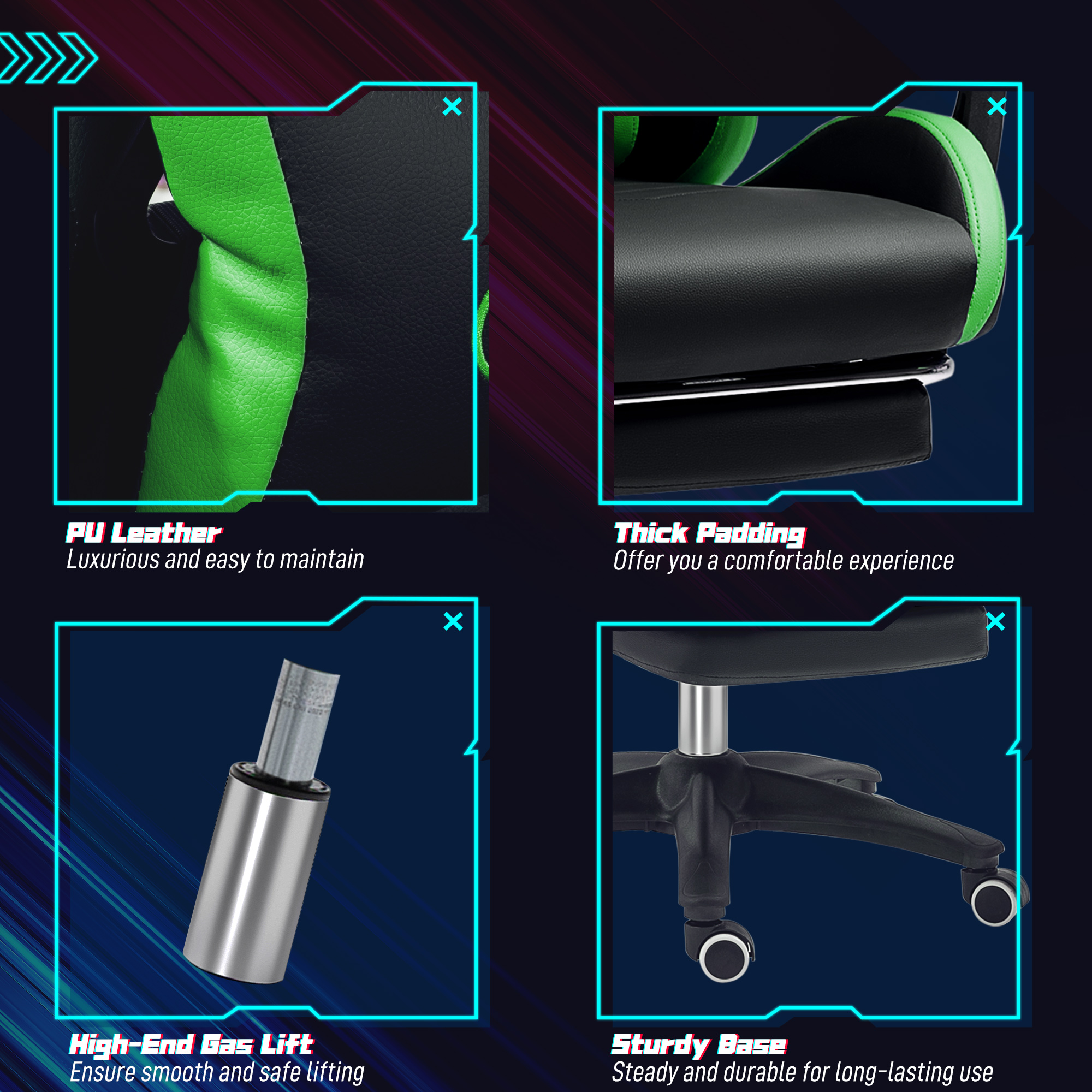  Scaun Gaming cu inaltime Reglabila, Scaun Gaming Ergonomic cu Spatar Rabatabil, 65x65x121-129 cm, Negru [6]