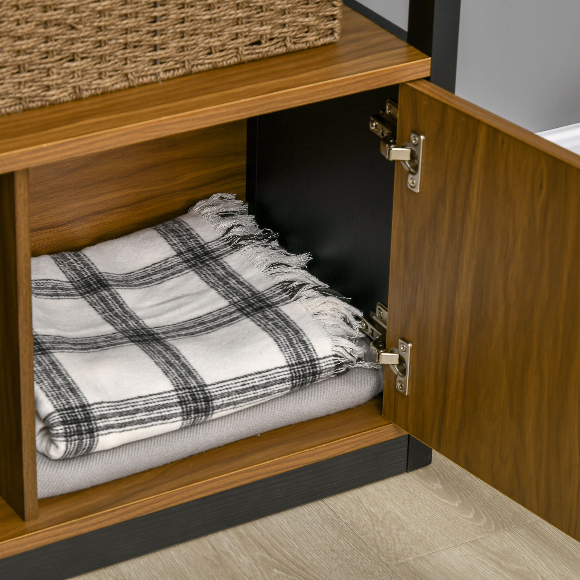  Biblioteca moderna cu 4 niveluri si rafturi de depozitare, nuc maro [6]