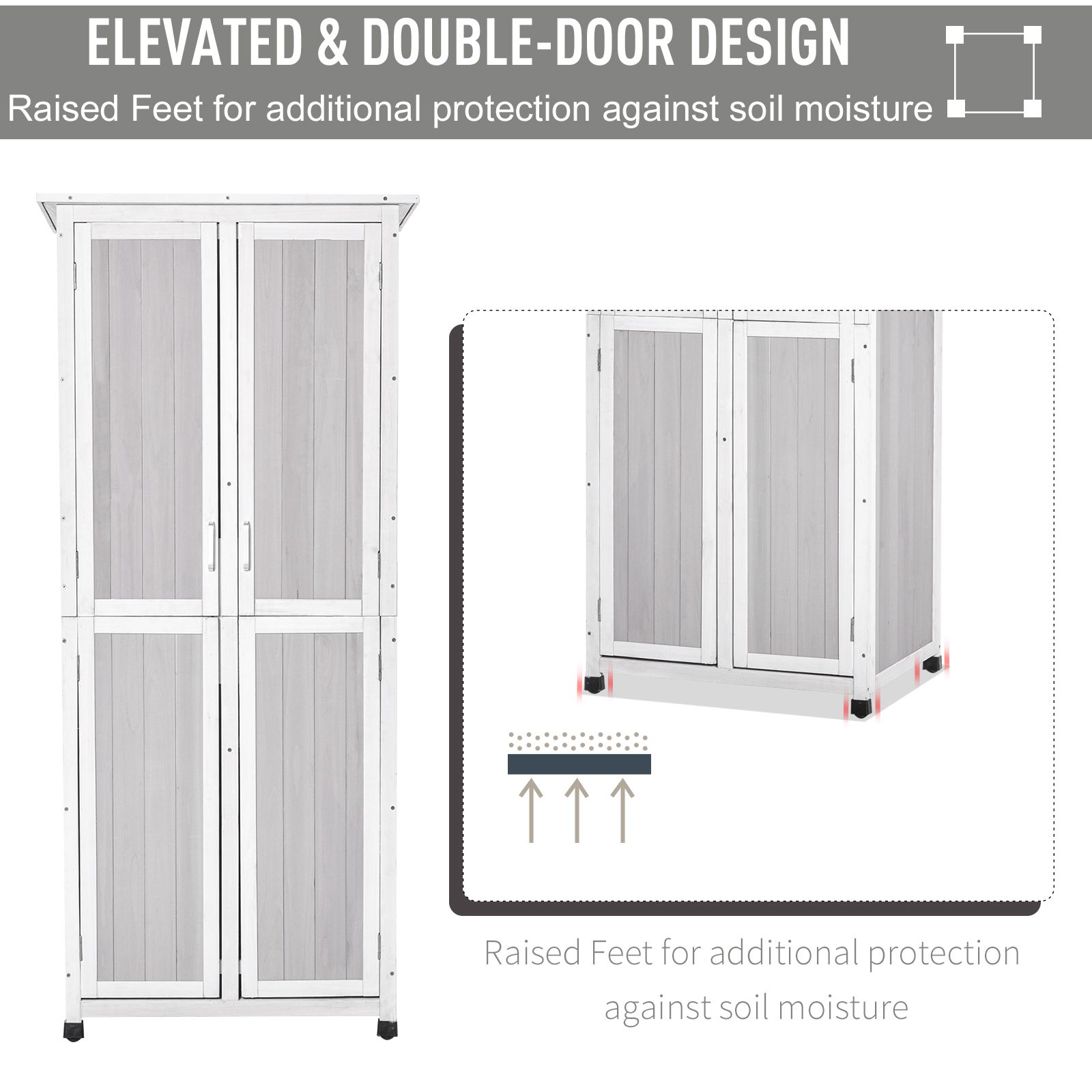  Magazie din Lemn de Brad pentru Unelte cu 3 Niveluri, cu Acoperis din Bitum si Carlige, 77x58x175 cm, Gri [5]