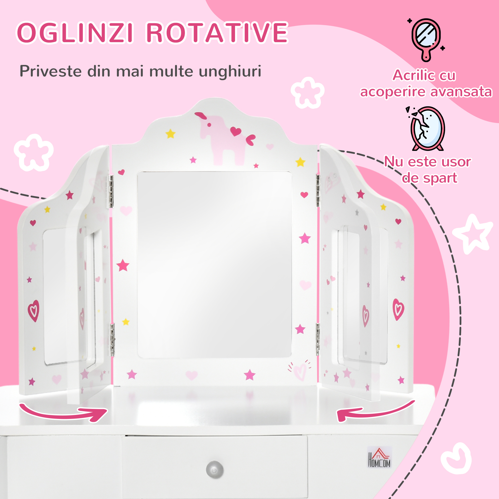  Set Masuta Machiaj Copii - Oglinda Rotativa + Taburet [5]