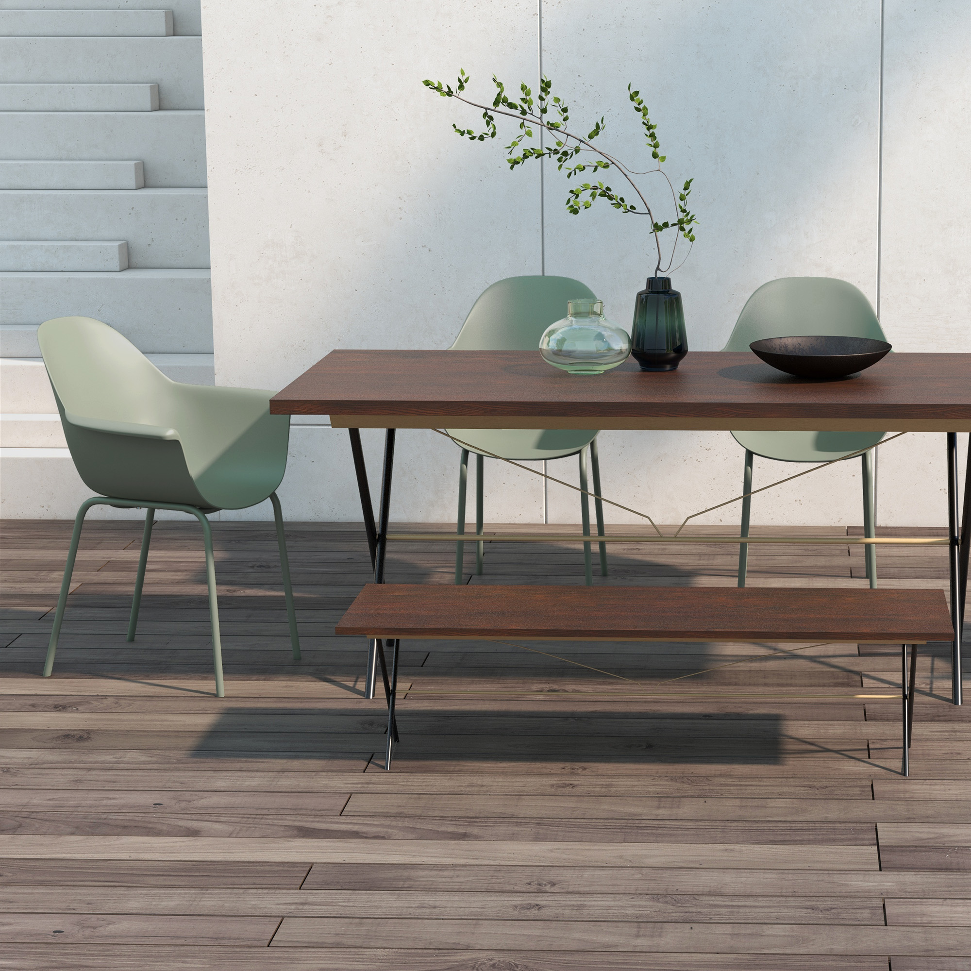  Set 4 Scaune de Exterior 59x55x84 cm din PP si Otel Verde [6]