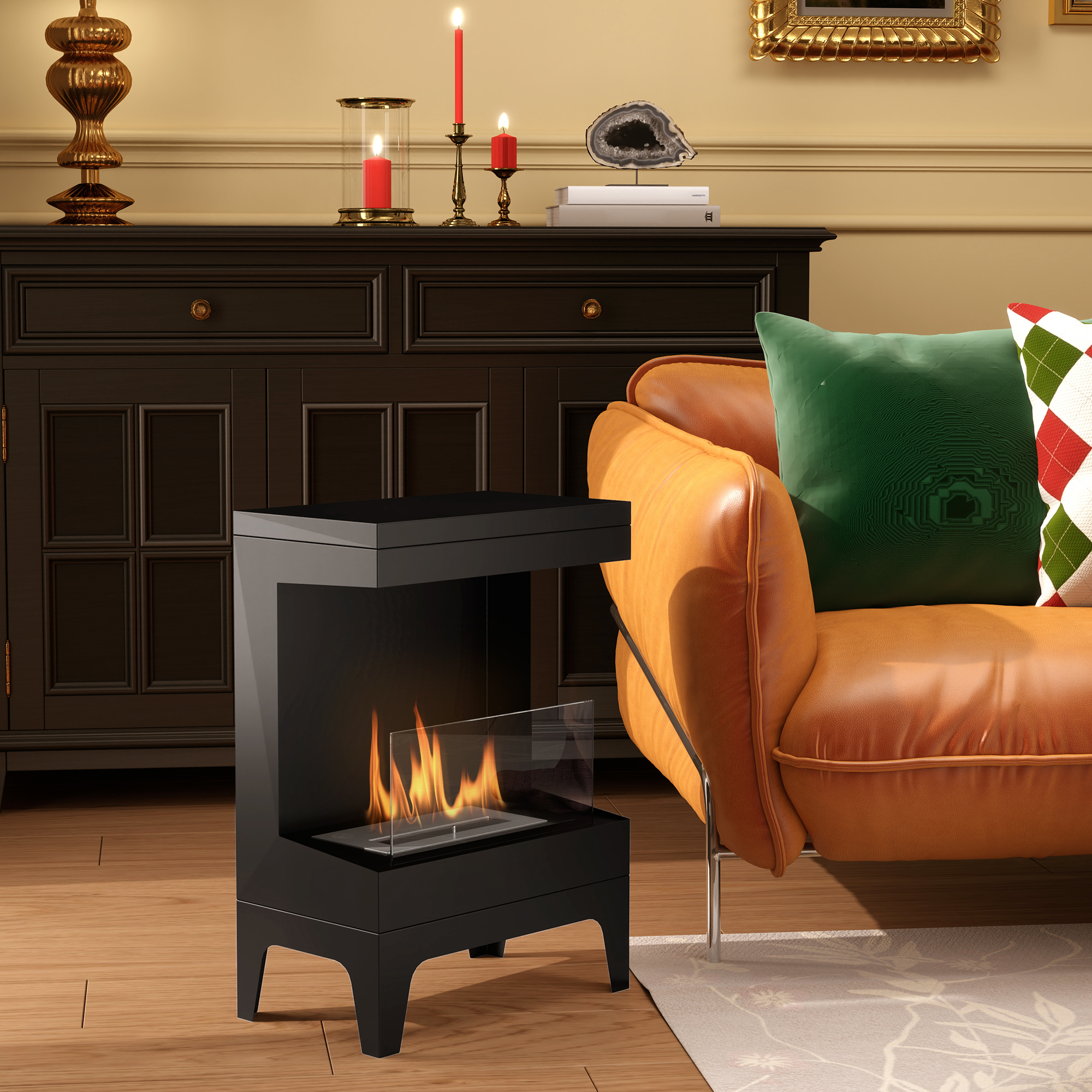  semineu pe Bioetanol Autoportant cu Arzator de 0,9L si Durata de 3,3 Ore, 38x22x54 cm, Negru [7]